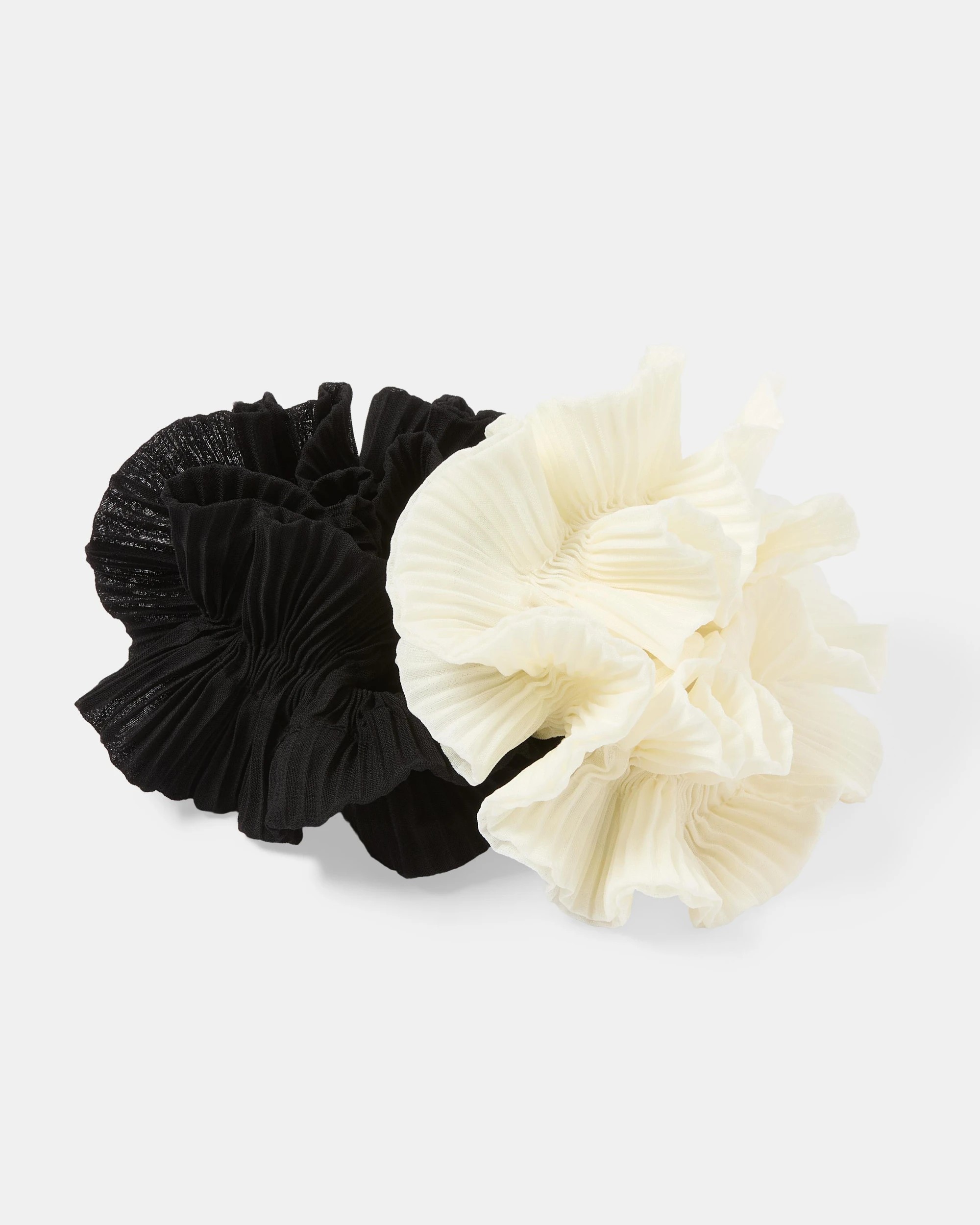 3 2 Pack Pleated Ruffle Scrunchies - Black and White, 3 of 5