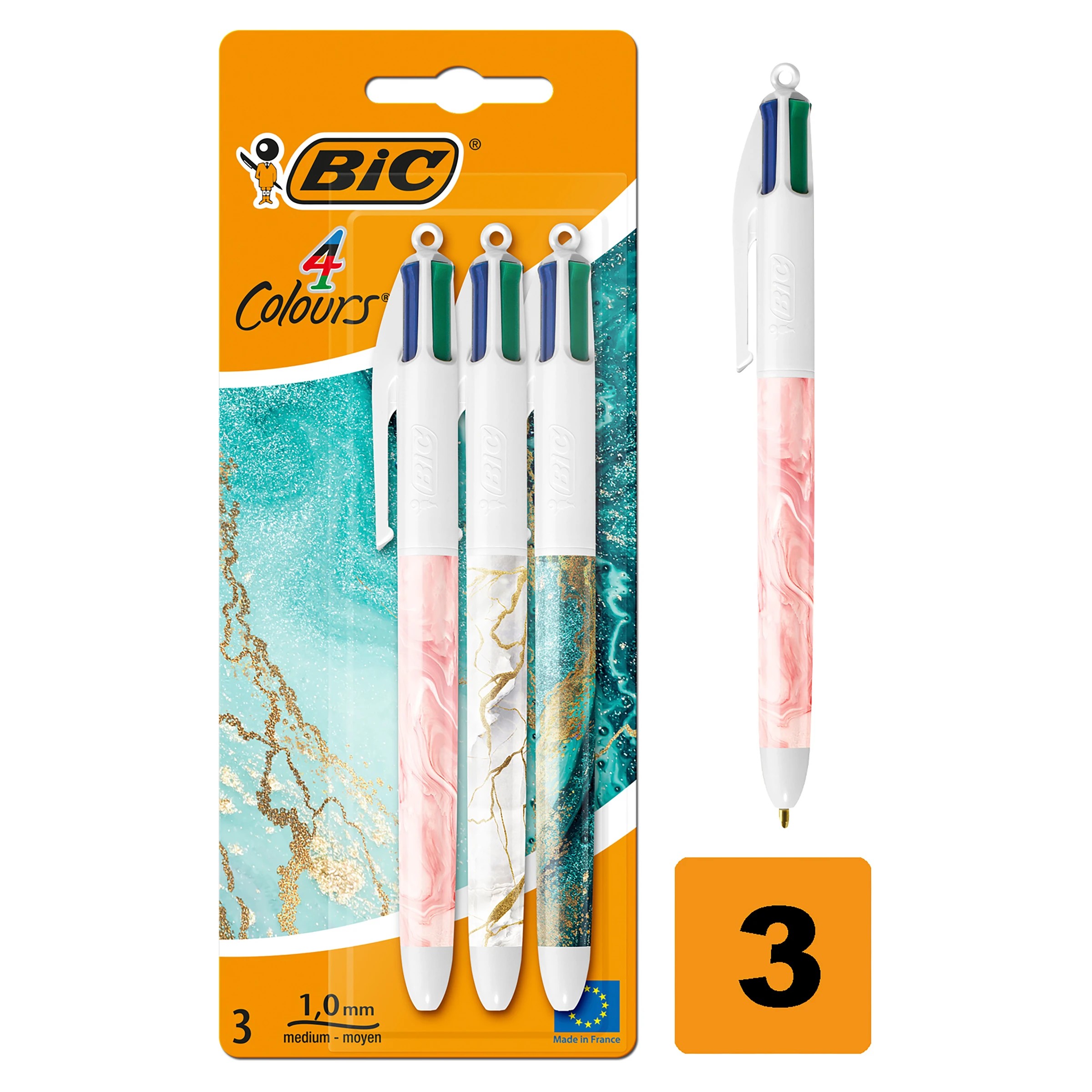 6 3 Pack BIC 4 Colours Marble Design Ballpoint Pens, 6 of 6