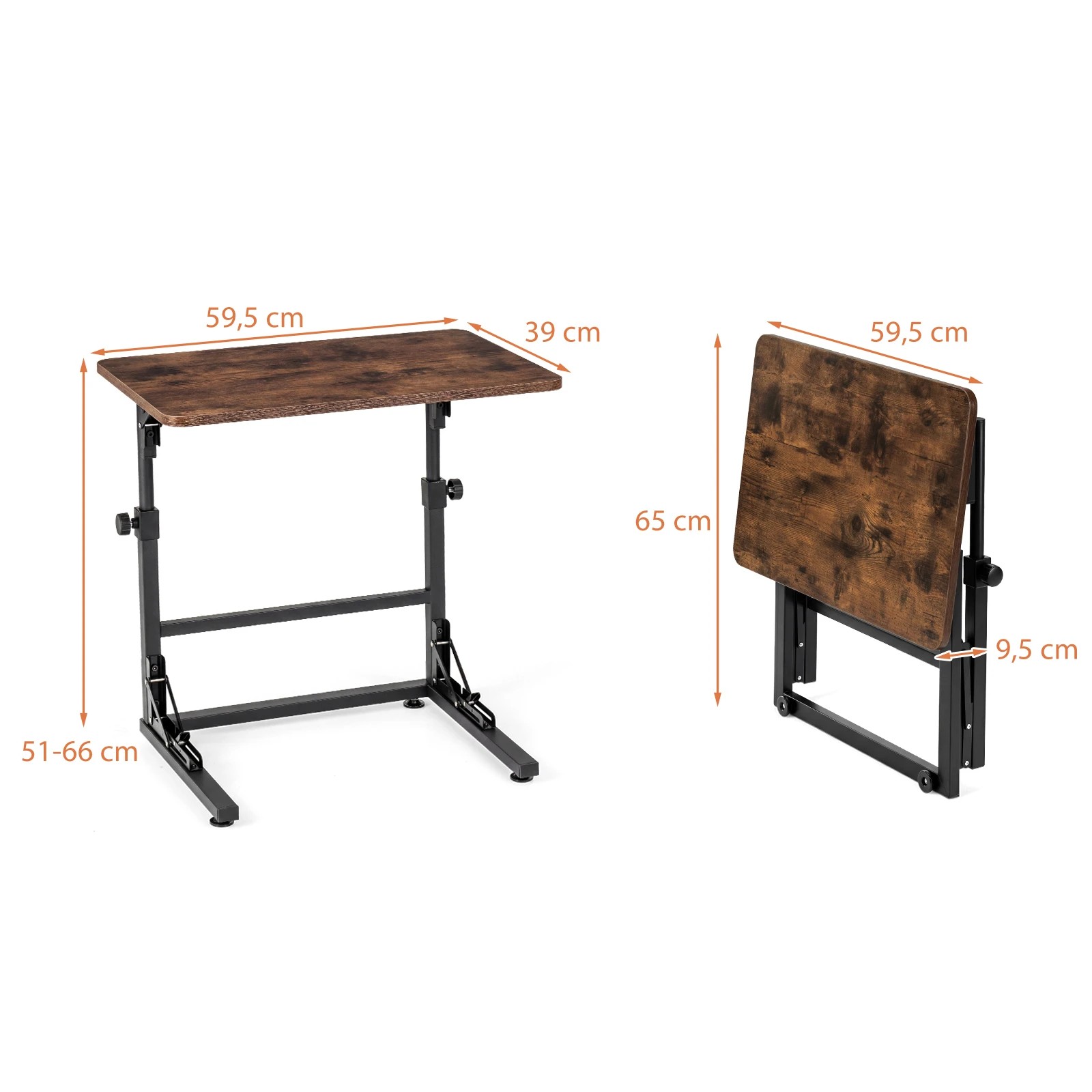 2 Costway Folding C-Shaped End Table 51-66cm Standing Desk Adjustable Sofa Side Table, 2 of 4