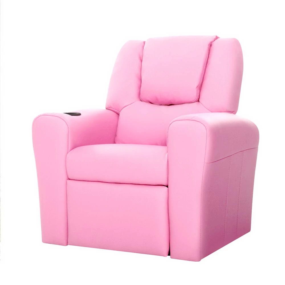 1 Keezi Kids Recliner Chair PU Leather Sofa Lounge Couch Children Armchair - Pink, 1 of 8
