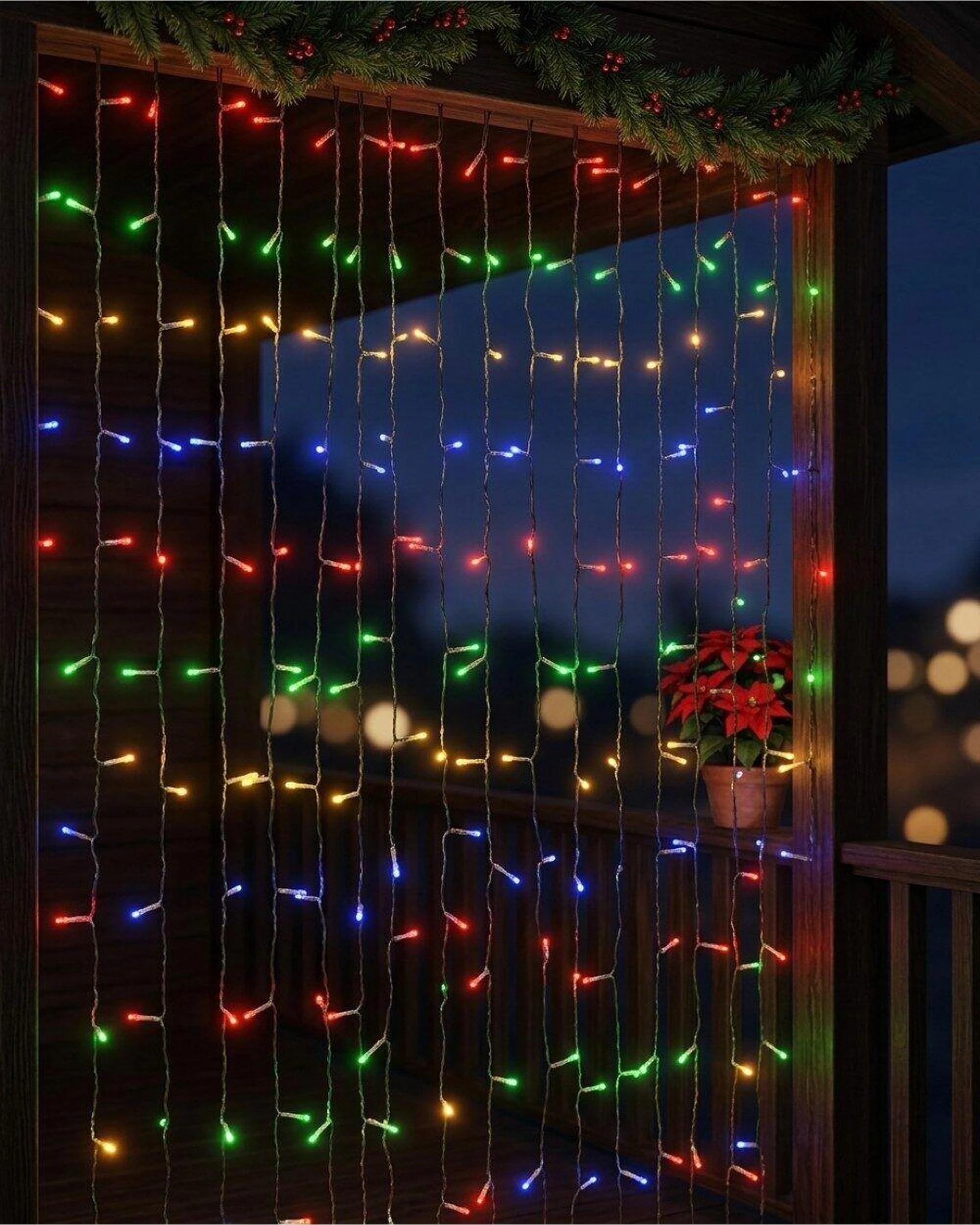 Christmas Warehouse 1200 Multi Colour LED Curtain Light 8 Function With ...