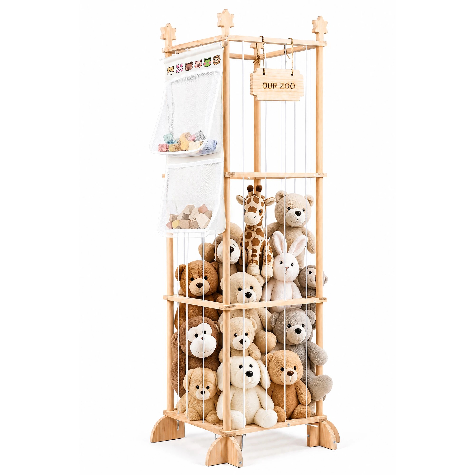 6 Advwin Stuffed Animal Storage Organizer  Toy Organizer with Elastic Cords & Storage Bag - Wood, 6 of 9