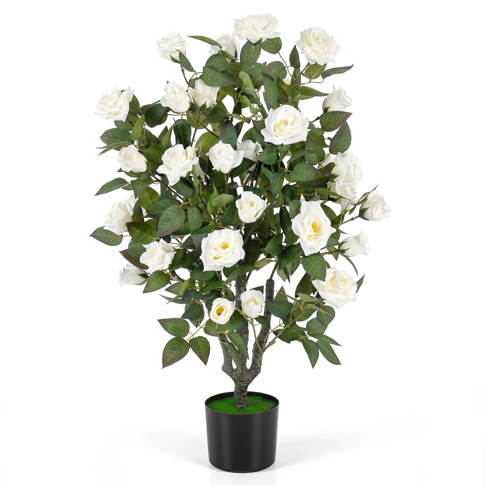 1 Costway 90cm Artificial Rose Tree Faux Greenery Potted Plant 1 Pack - White, 1 of 2