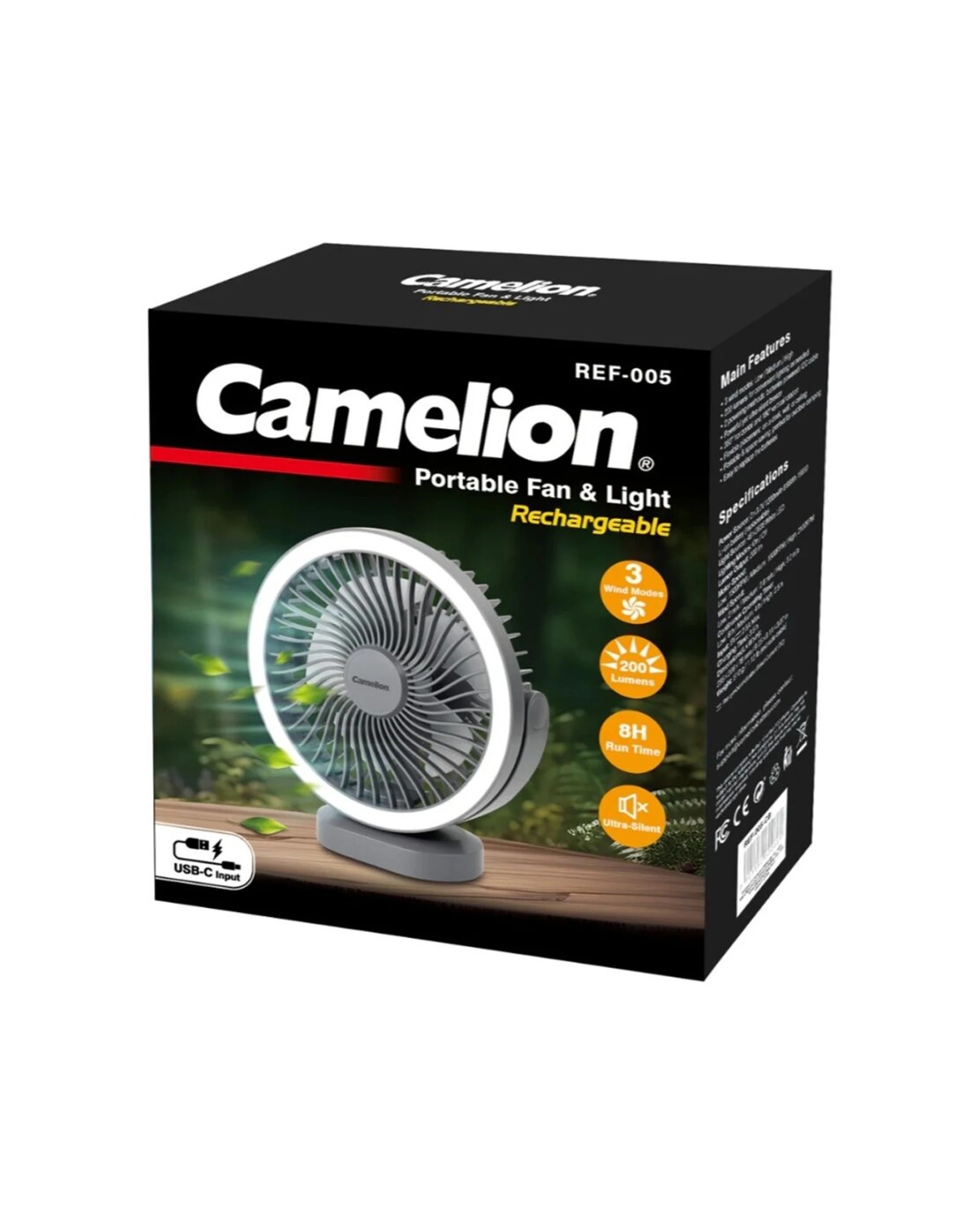 1 Camelion Rechargeable Portable Fan USB-C - Grey, 1 of 1