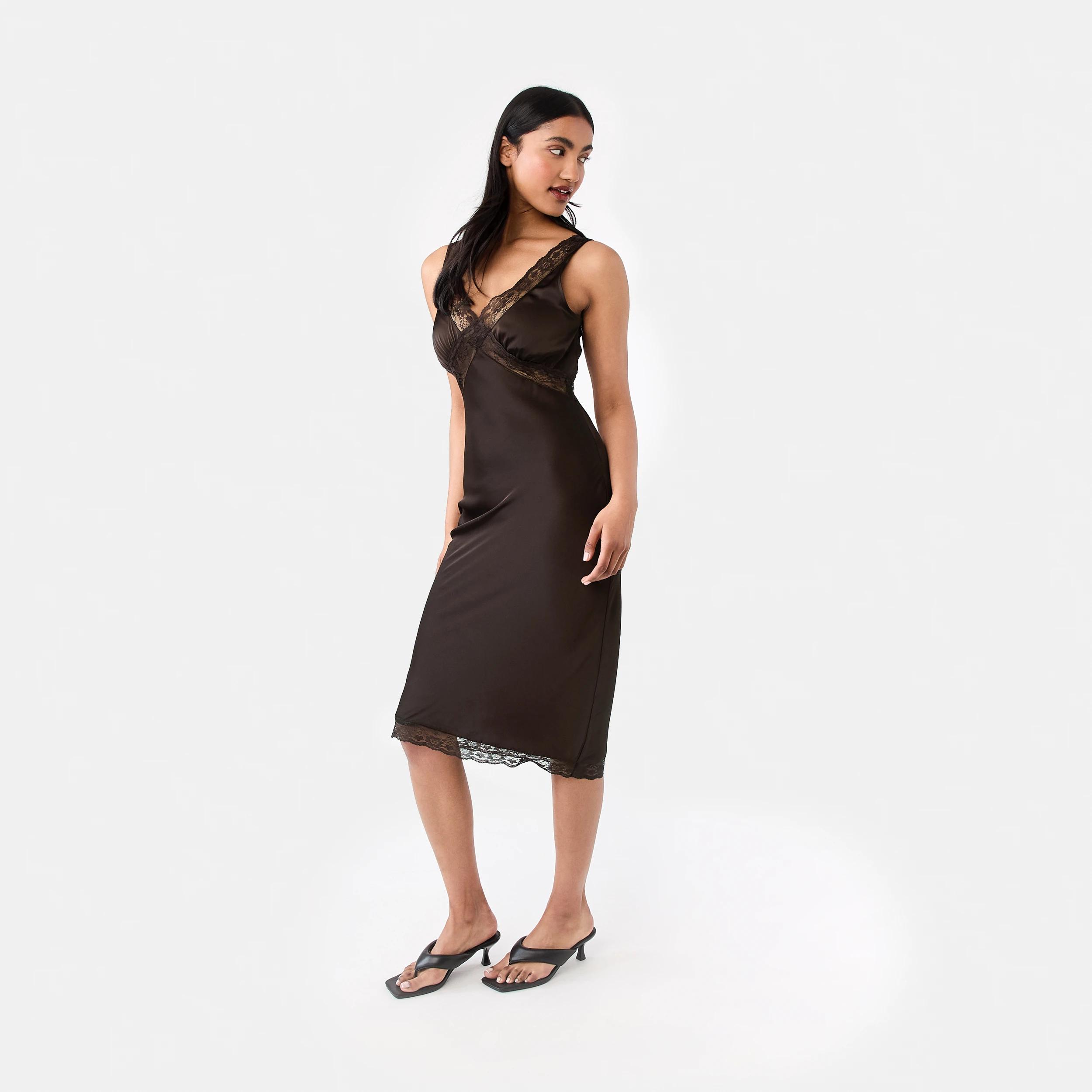 2 Satin Lace Midi Dress Melt Brown, 2 of 6