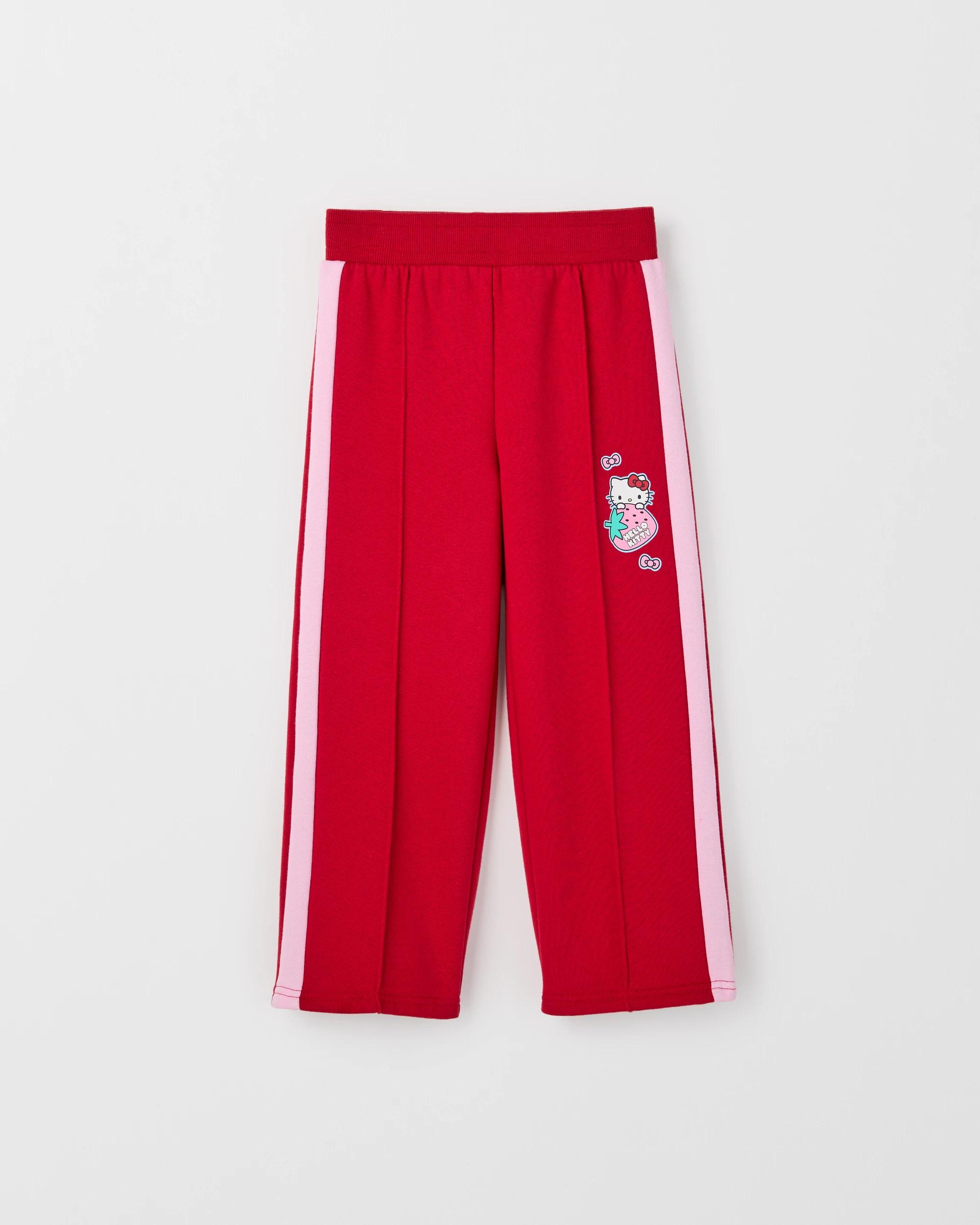 5 Hello Kitty Australian Cotton Blend Fleece Trackpants RED/PINK STRIP, 5 of 6
