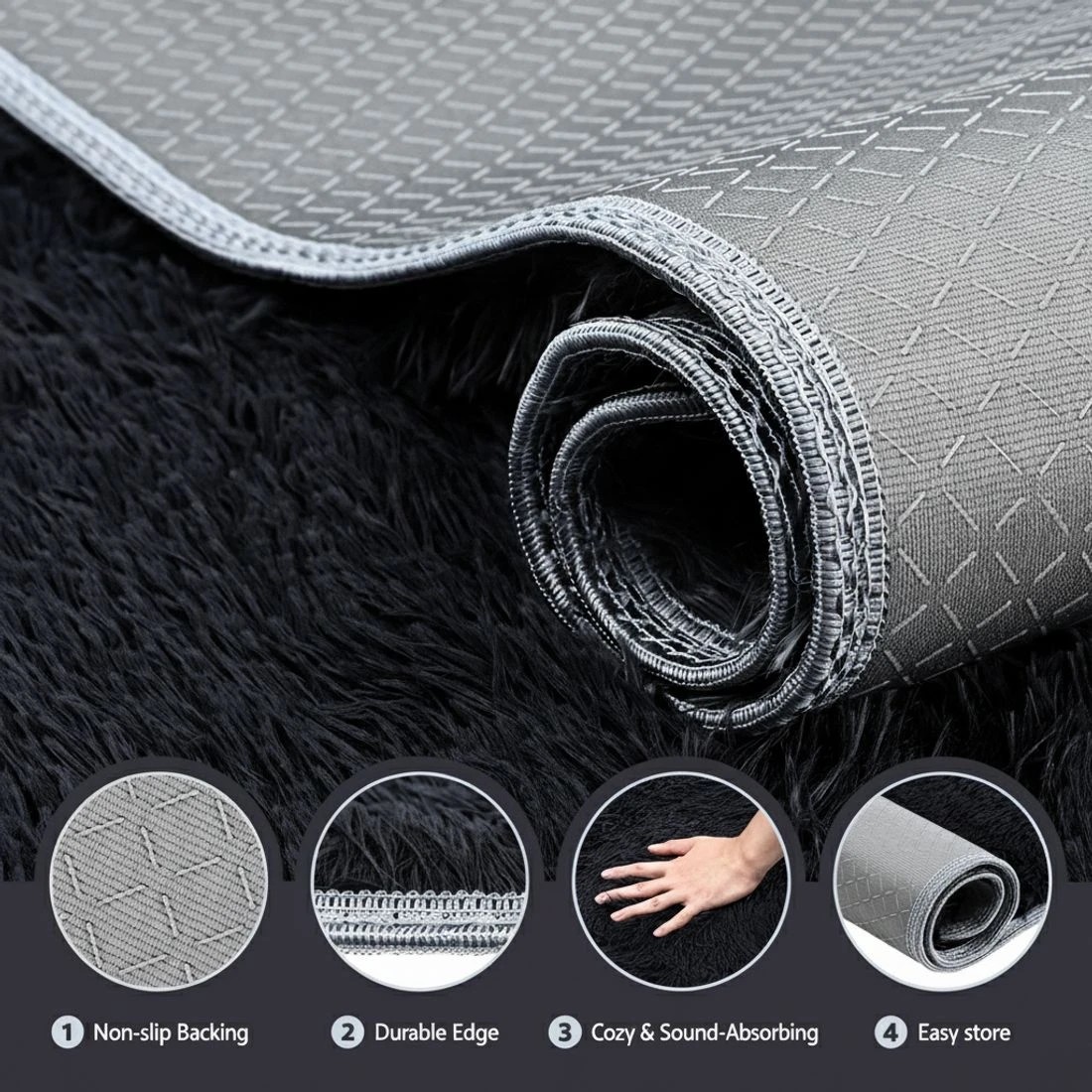 5 Artiss Floor Rug 200x230cm Plush Area Shaggy Rug Living Room Bedroom Carpet - Black, 5 of 9