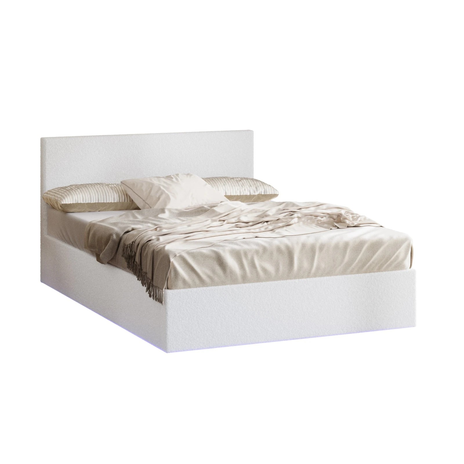 1 Oikiture Bed Frame Queen Size Gas Lift Storage Base LED Beds Boucle - White, 1 of 7