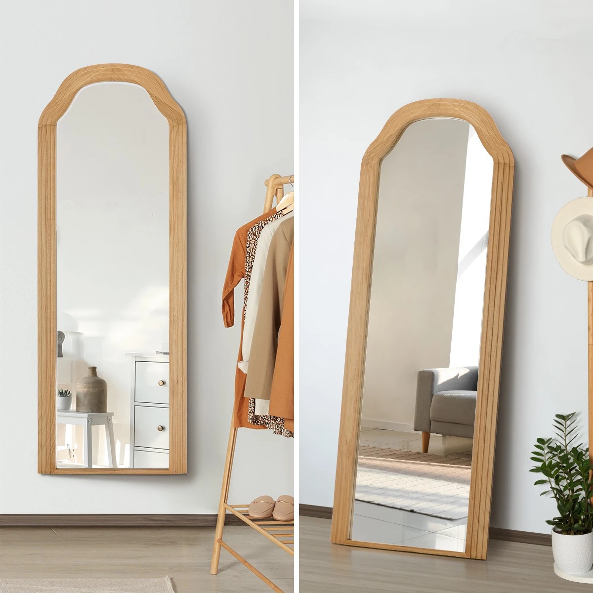 5 Oikiture Full Length Mirror Floor Makeup Mirrors 165x60cm Wood Bedroom - Natural, 5 of 10