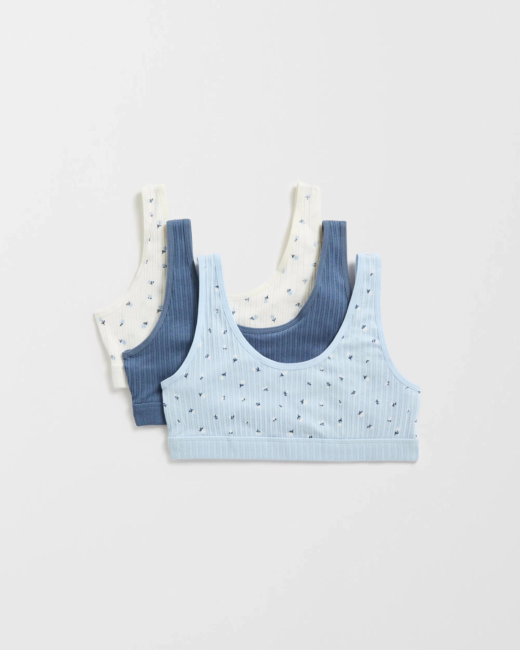 1 Australian Cotton Blend Older Girls Scoop Crops Tops 3 Pack - Maxx BLUE, 1 of 2