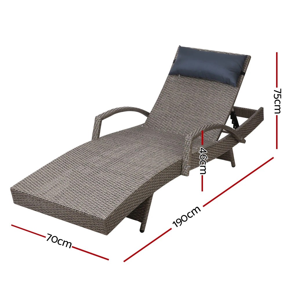 2 Gardeon 2x Sun Lounge Wicker Lounger Outdoor Furniture Beach Armchair - Grey, 2 of 7