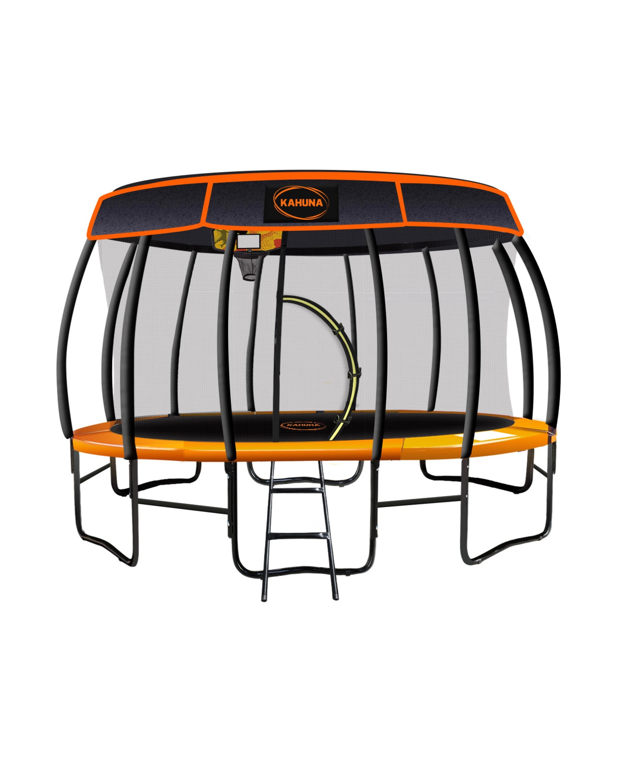 1 Kahuna 16ft Trampoline with Basketball Set and Roof in Orange, 1 of 9