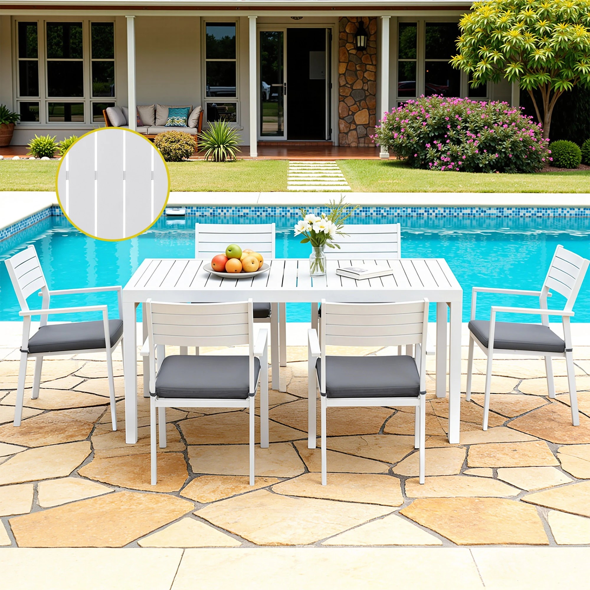 4 Gardeon Outdoor Dining Set 9PCS Aluminum Extendable Table Chairs Patio - White, 4 of 8