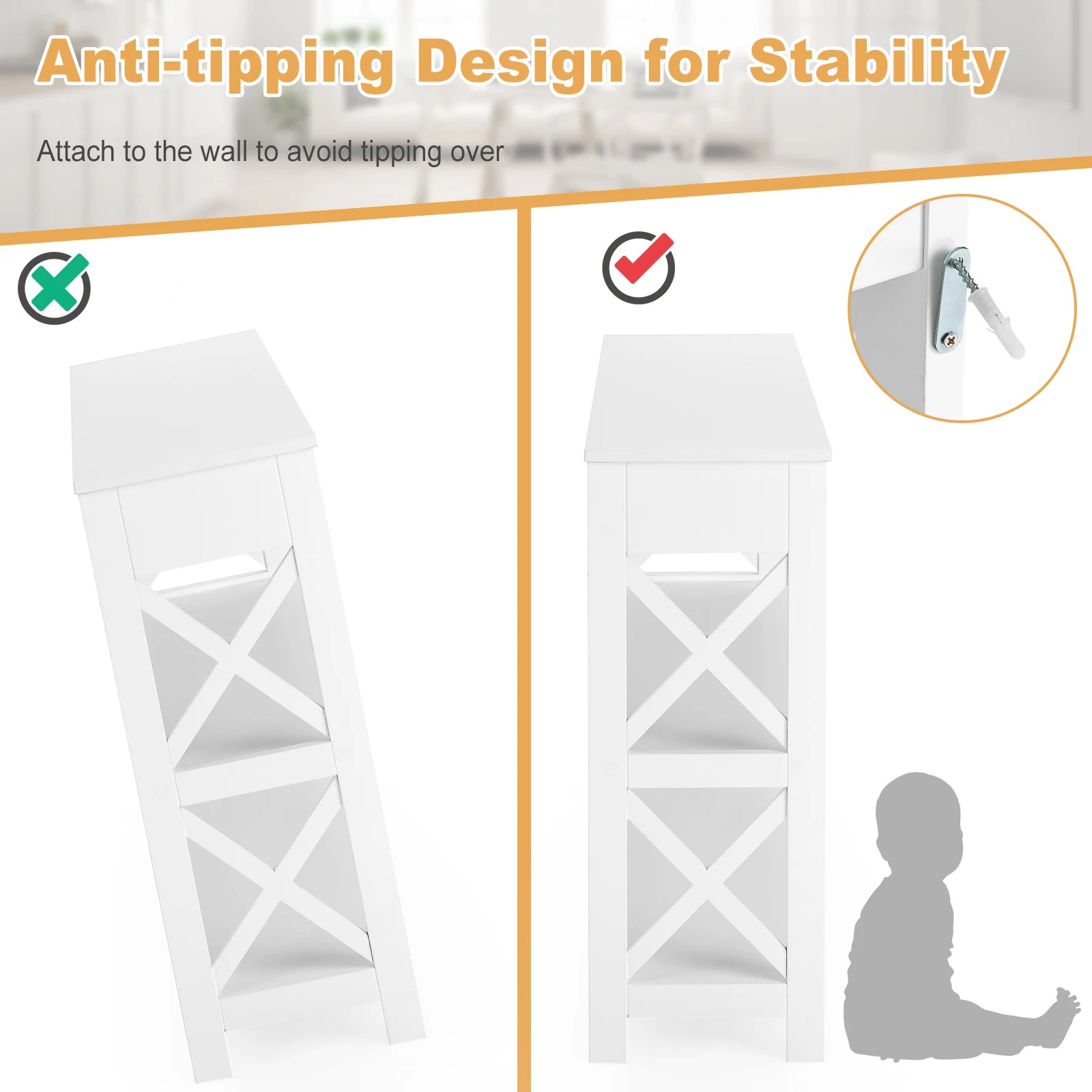 5 Costway 3-Tier Console Table w/Drawer Display Table - White, 5 of 10