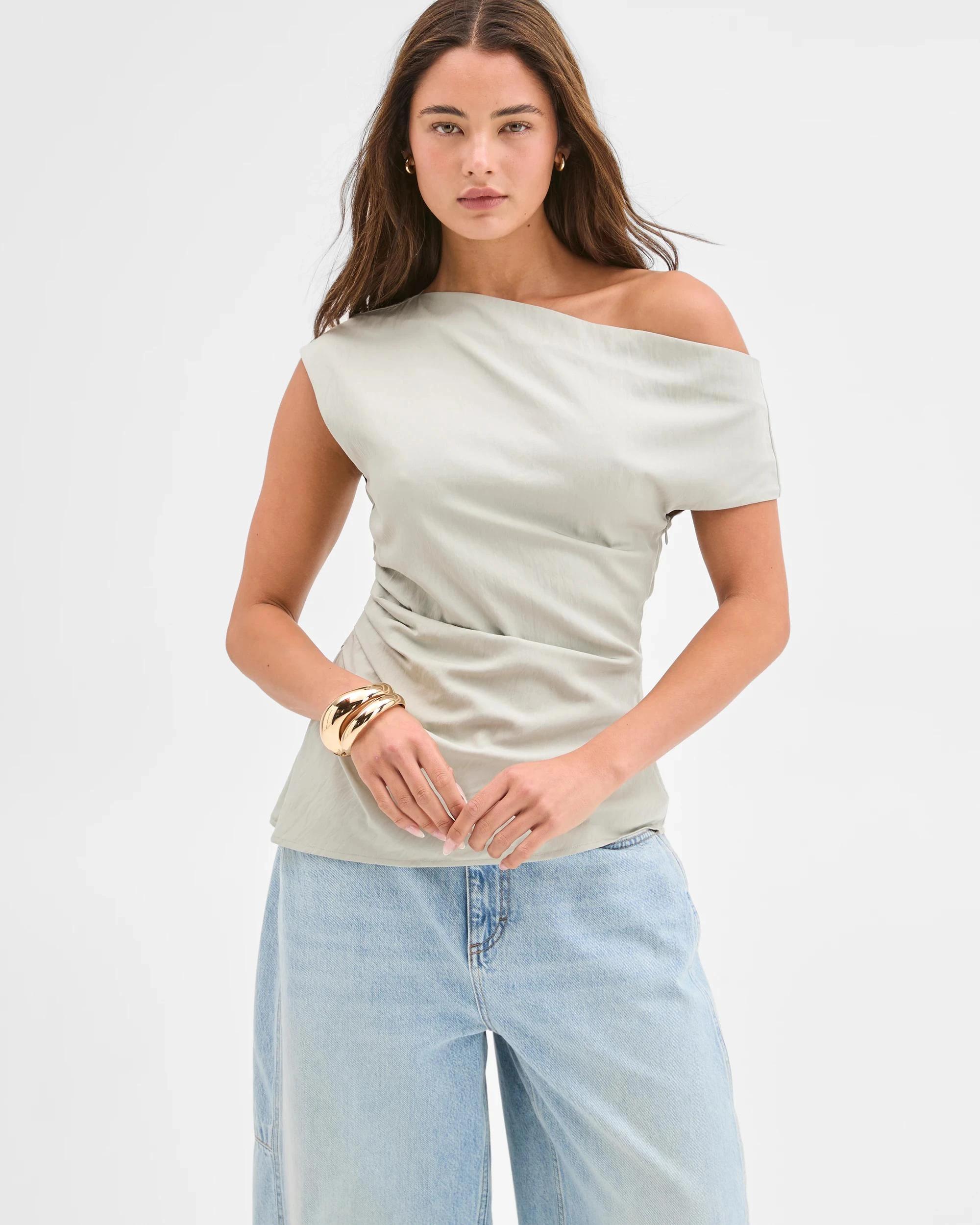 1 Lily Loves Gathered Side Off Shoulder Top SEAFOAM, 1 of 6