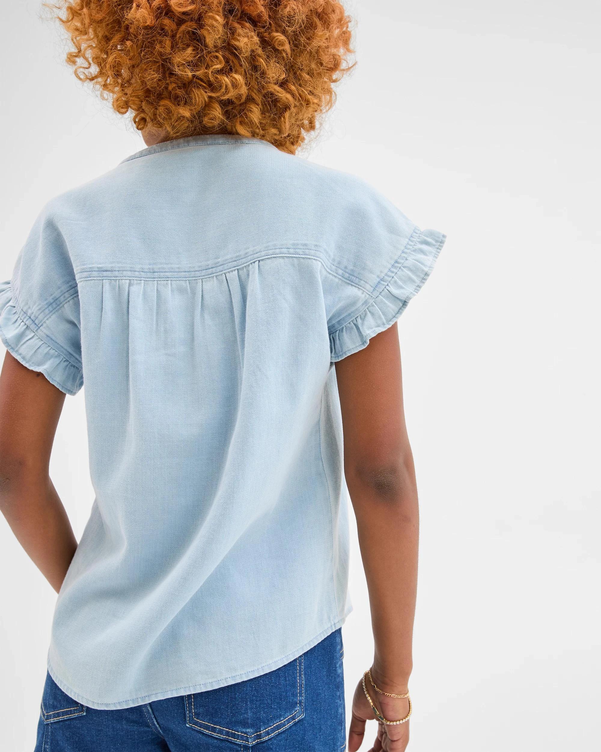 4 Target Petites Ruffle Sleeve Blouse CHAMBRAY, 4 of 5