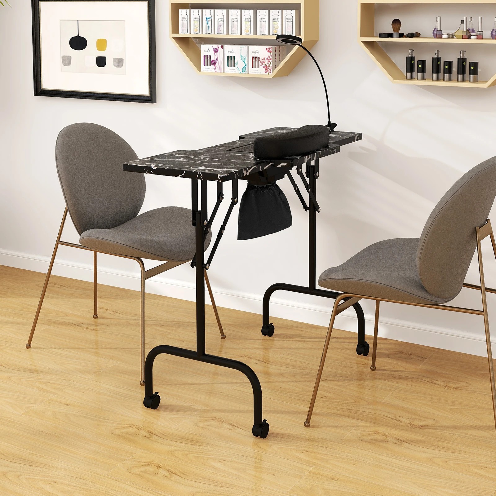 3 Costway Folding Manicure Nail Table w/Electric Dust Collector Nail Tech Desk - Black, 3 of 4