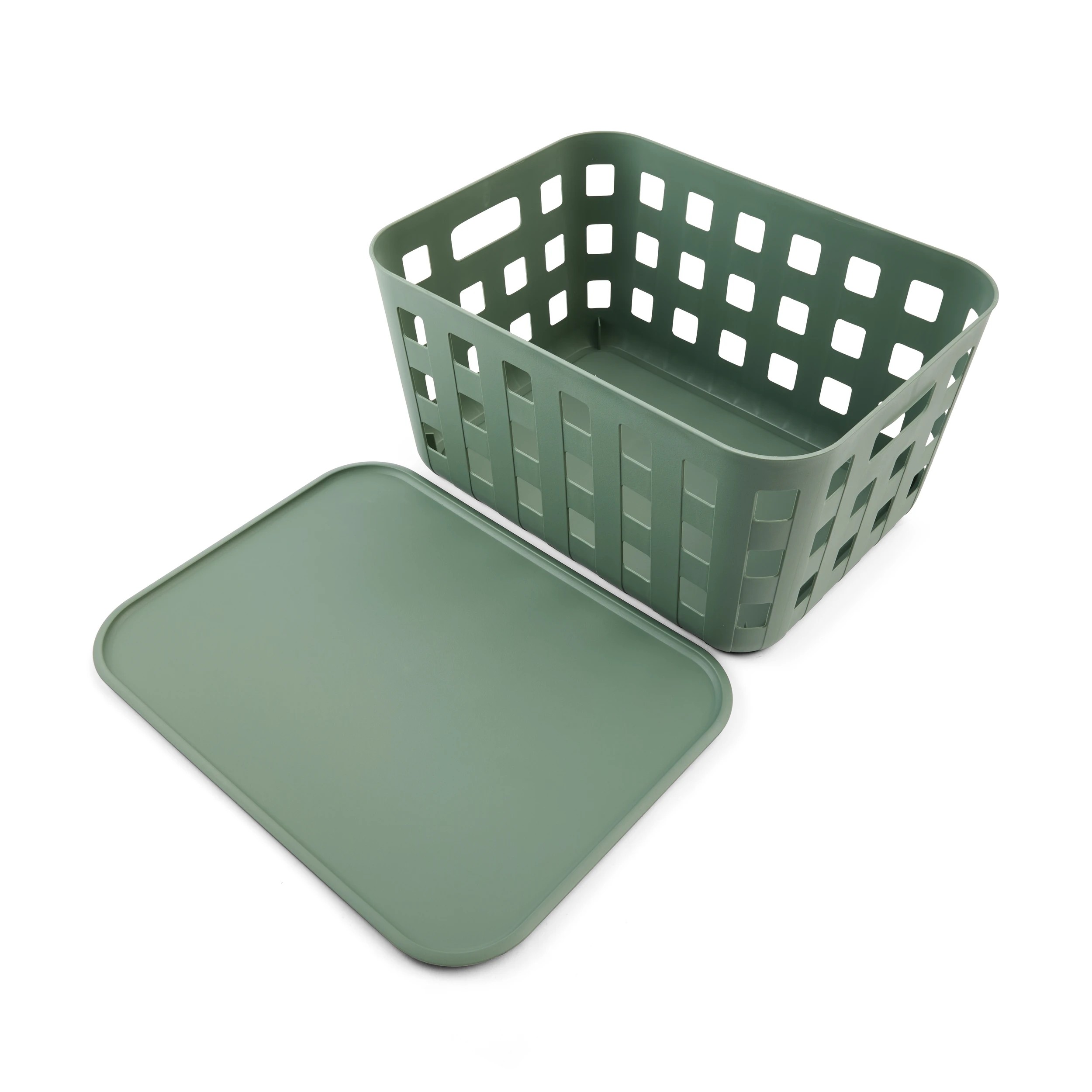 4 28L Rectangle Trellis Basket with Lid - Green, 4 of 9