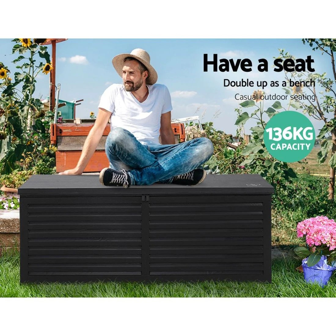 6 Gardeon Outdoor Storage Box 390L Container Lockable Garden Bench Shed Tools Toy - Black, 6 of 8