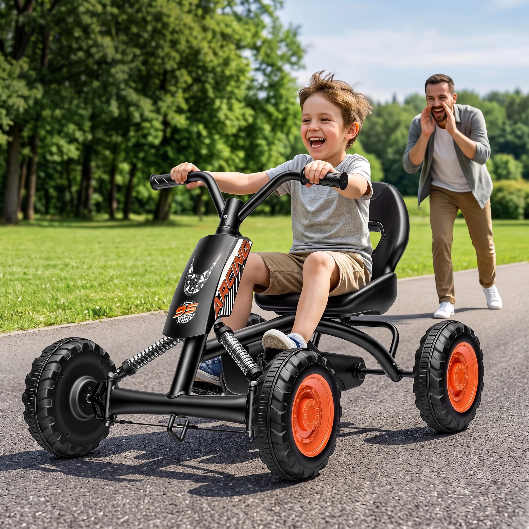 9 Rigo Pedal Go Kart Kids with Plastic Wheels Forward Reverse 84cm - Black, 9 of 9