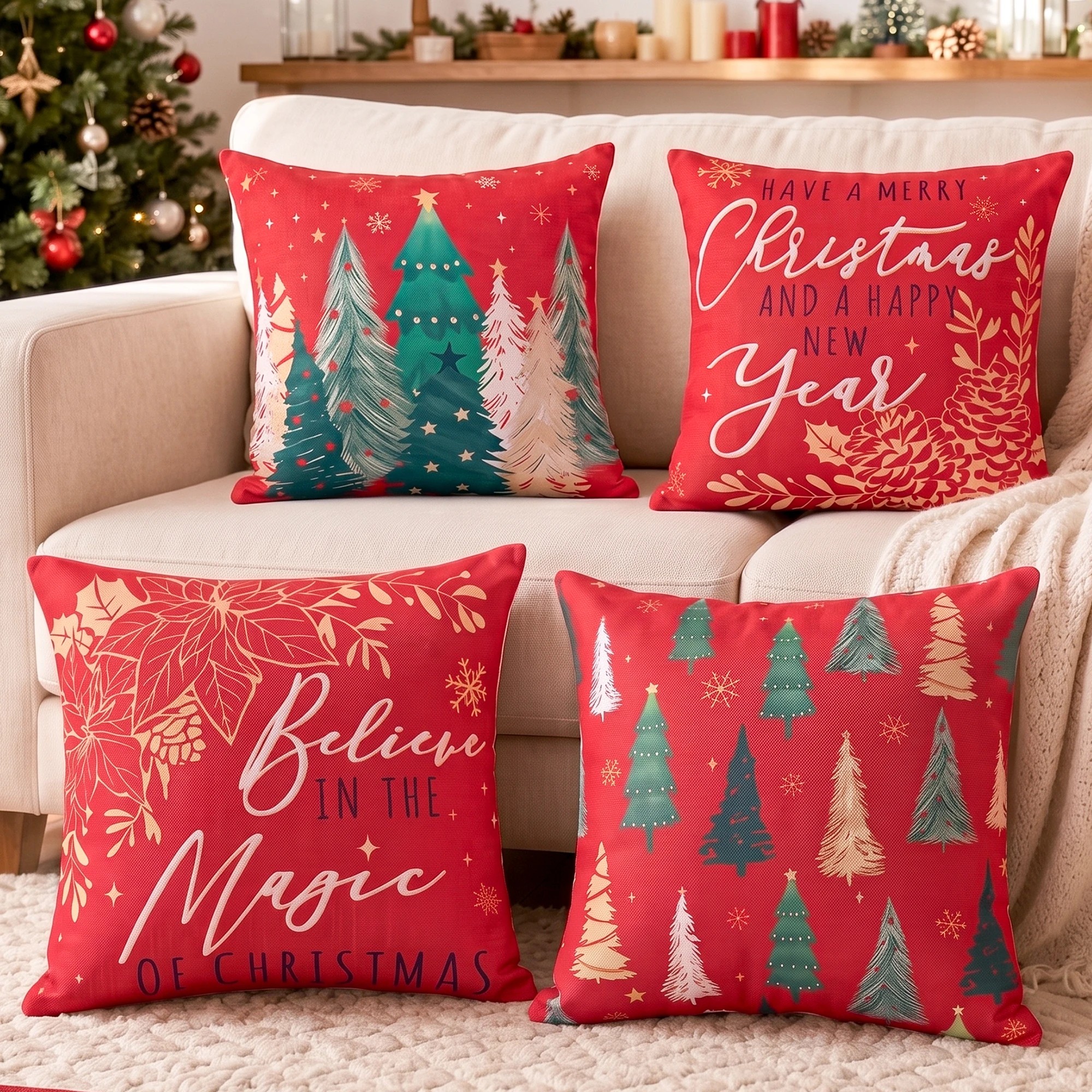 2 Jingle Jollys Christmas Cushion Covers Set of 4 Pillow Covers 45x45cm With 4 Cute Patterns Christmas Decor - Multi, 2 of 8
