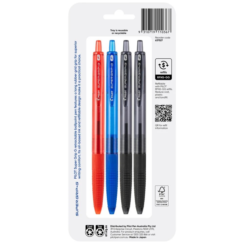 2 PILOT Super Grip G Retractable Ballpoint Pen 0.7mm Asst 4Pk, 2 of 8