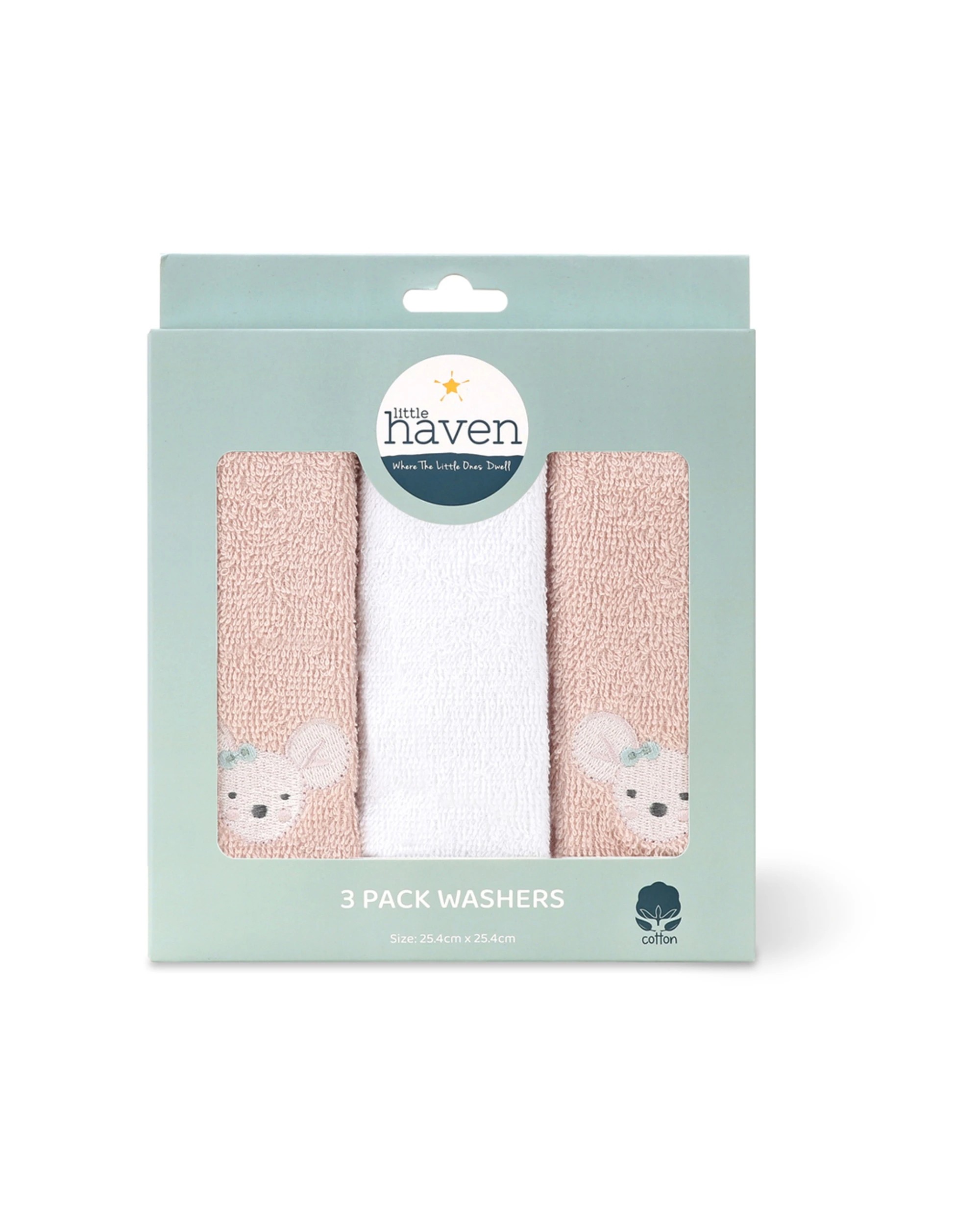 1 Little Haven 3pc Hooded Washers Baby Washcloths 100 Percent Cotton Terry - Multi, 1 of 3