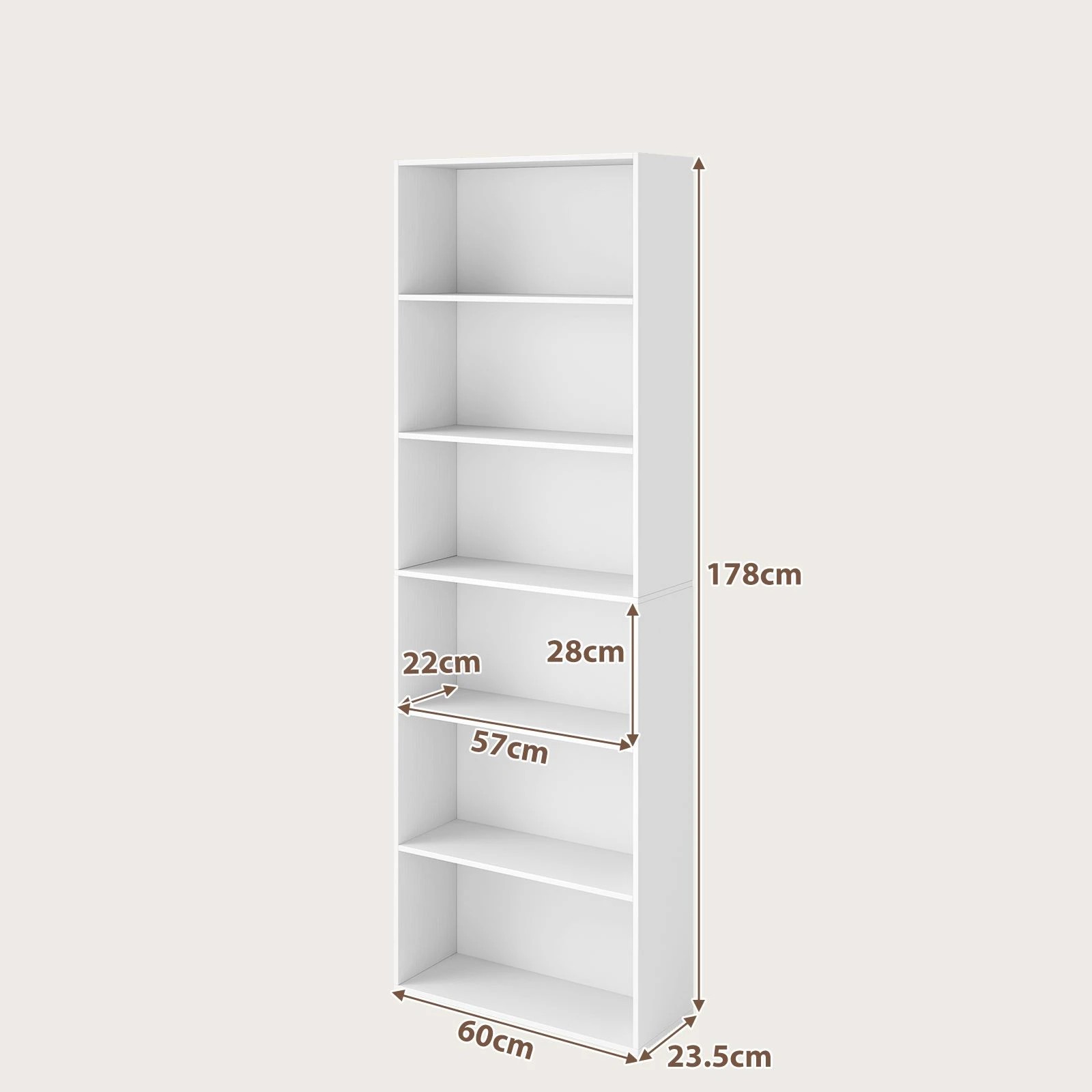 2 Costway 6-Tier Open Bookcase Tall Book Storage Organizer Display Cabinet White, 2 of 3