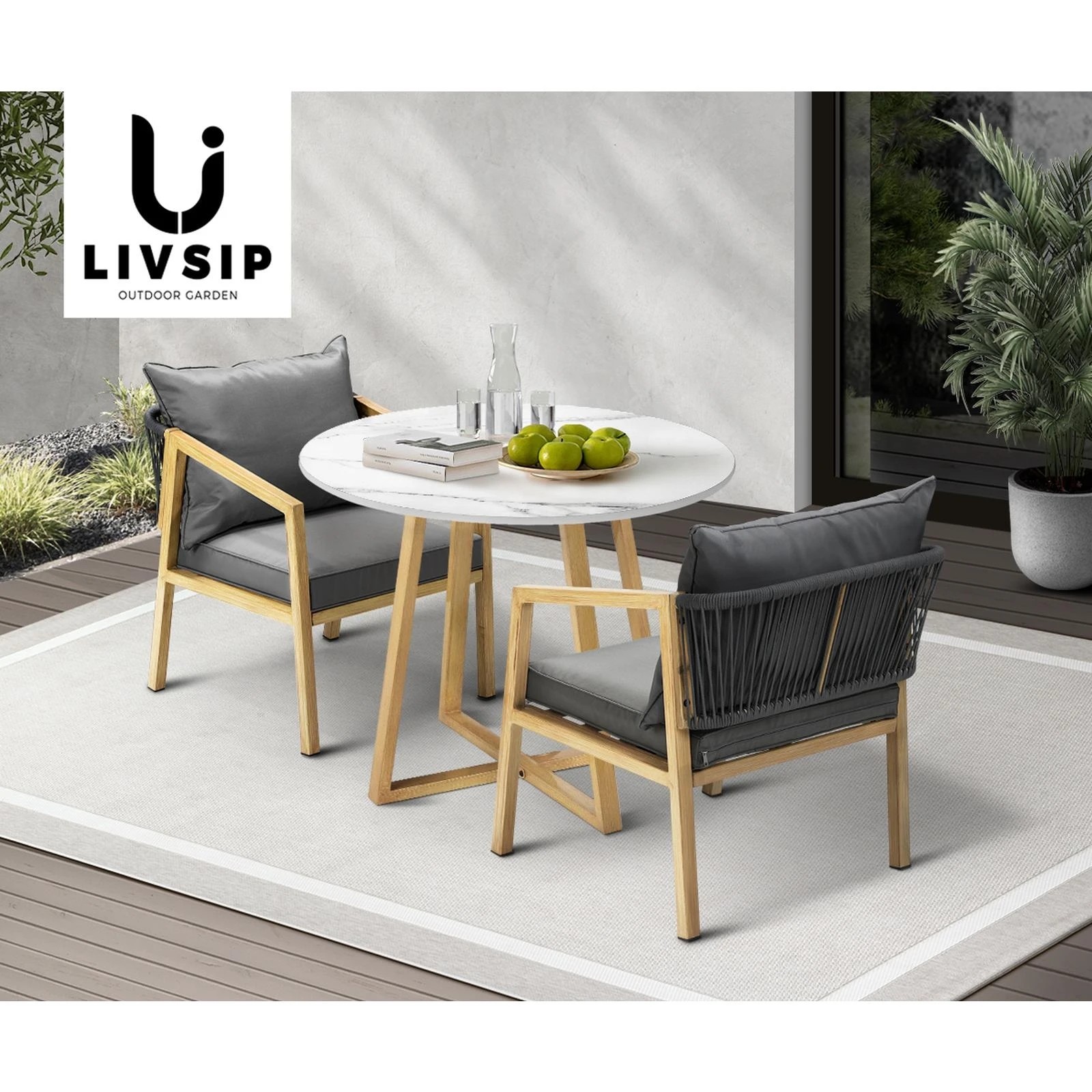3 Livsip 3pcs Outdoor Dining Setting 90cm Table Lounge Chairs Patio Furniture Set
 - Multi, 3 of 3