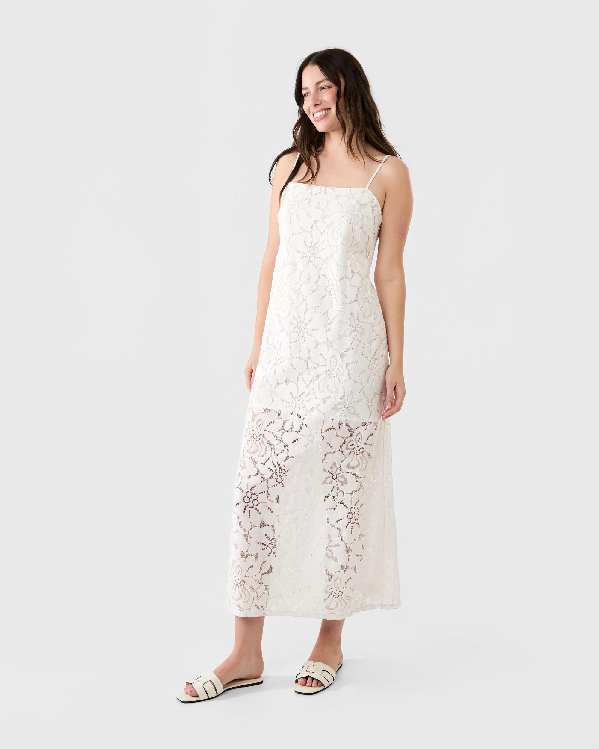 1 Sleeveless Lace Square Neck Maxi Dress Cld White, 1 of 6