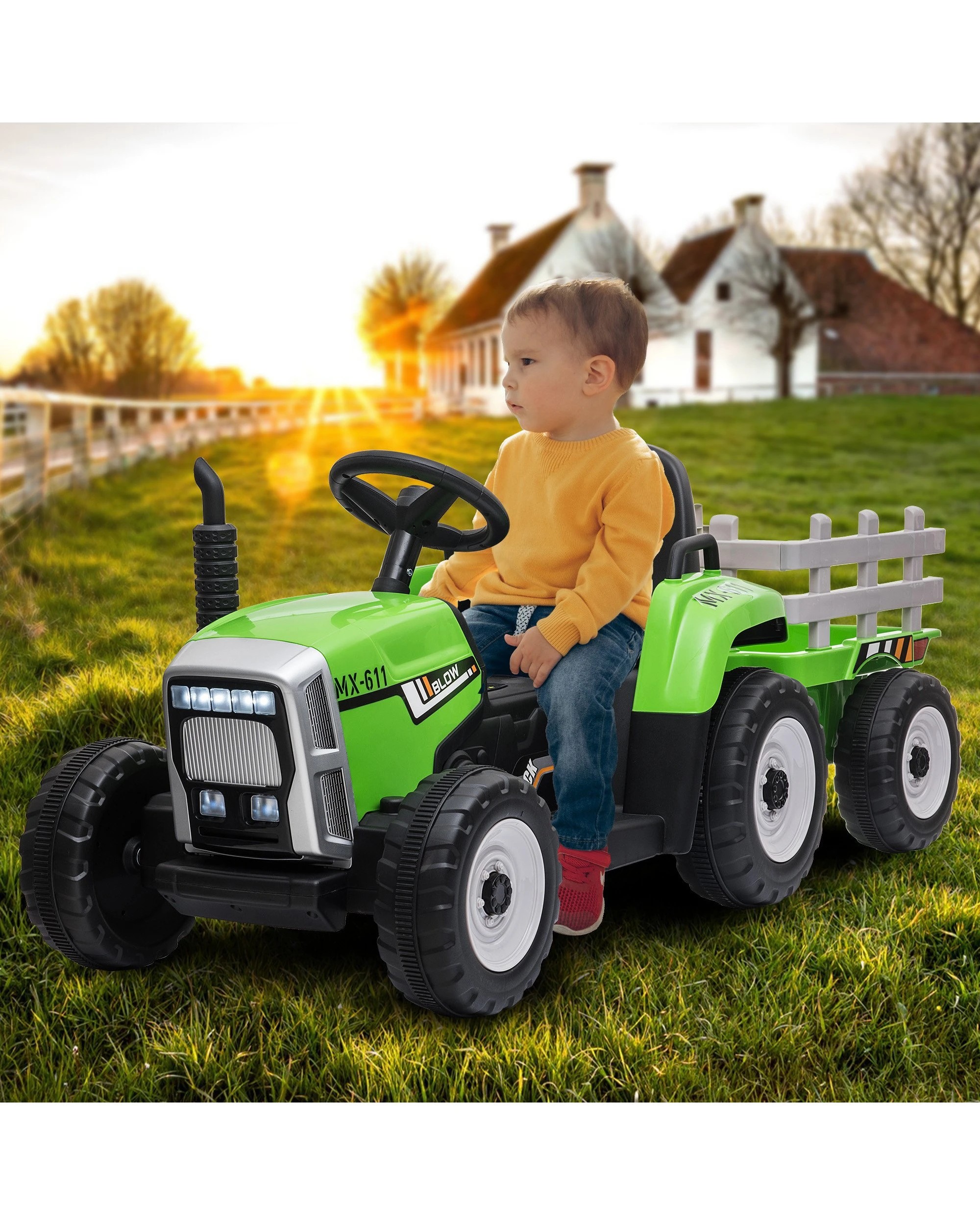 10 Kahuna MX-611 Kids Electric Ride On Tractor Trailer Car Green Grey, 10 of 10