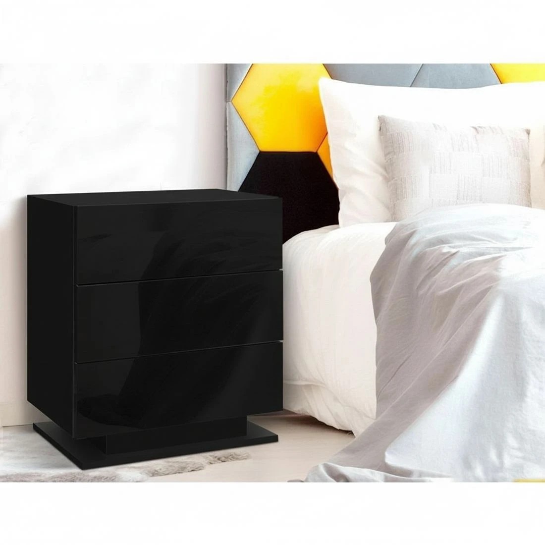 5 Artiss 2x Bedside Table LED 3 Drawers - Black, 5 of 8