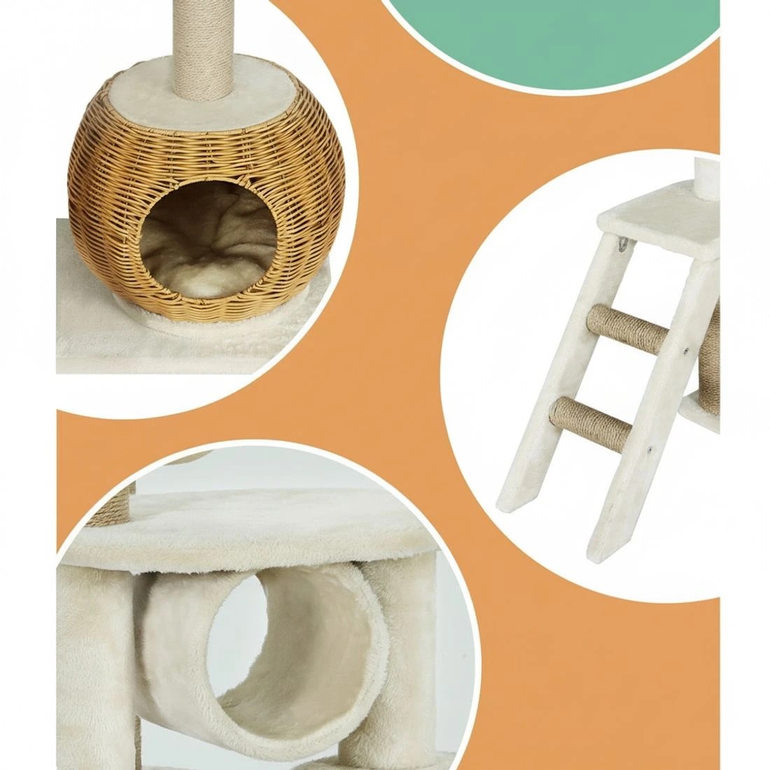 5 i.Pet Cat Tree 138cm Tower Scratching Post Scratcher Bed Condo House Rattan Ladder - Multi, 5 of 5