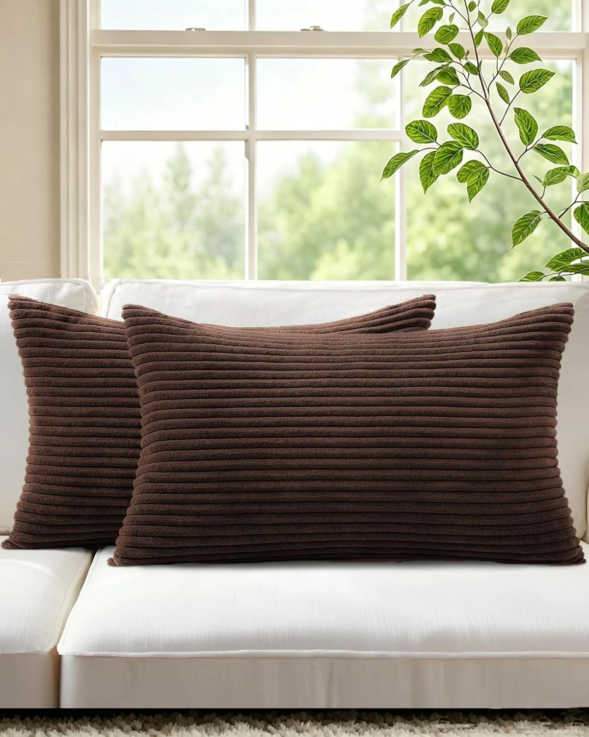 1 Gioia Casa 2-Pack Corduroy Velvet Cushion Covers 30x50cm - Brown, 1 of 2