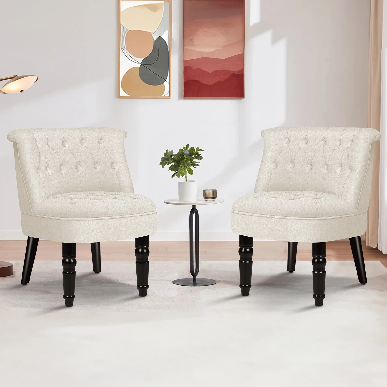 3 Alfordson Armchair Tufted Lounge Chair Wingback Accent Chair Fabric Sofa - Beige, 3 of 9