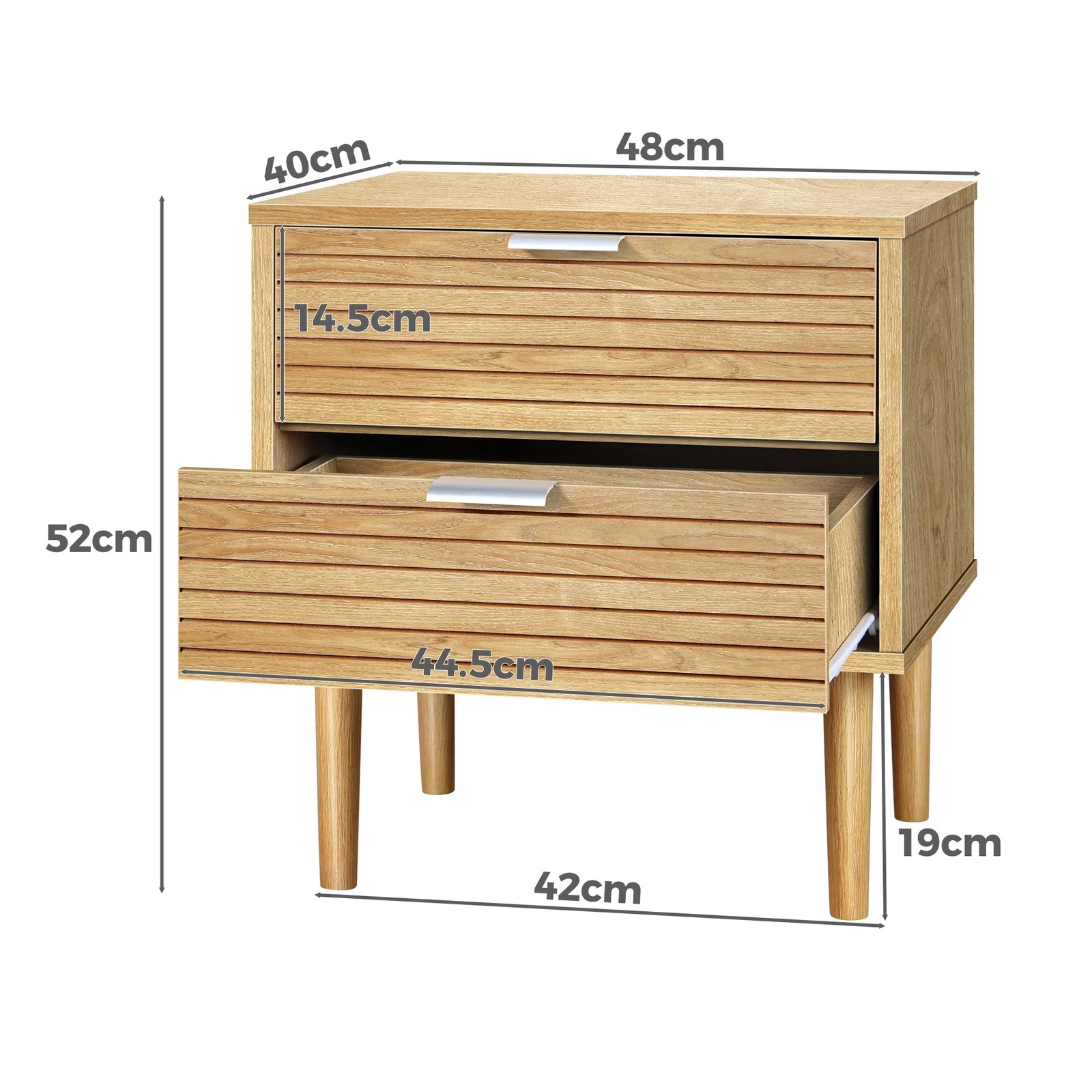 9 Alfordson Bedside Table Nightstand Side Storage Cabinet Slatted Drawer - Oak, 9 of 10