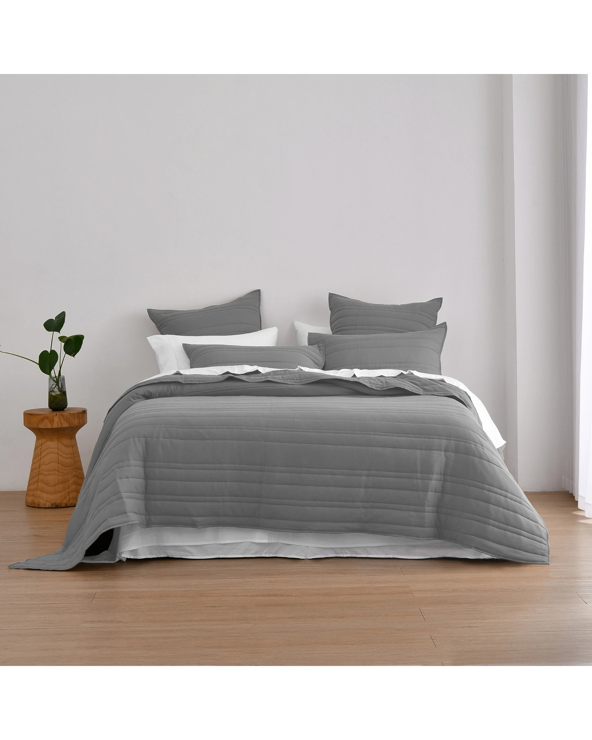 5 Dreamaker Superfine Washed Microfibre Stripe Quilted Coverlet Set - Queen/King - Charcoal, 5 of 7
