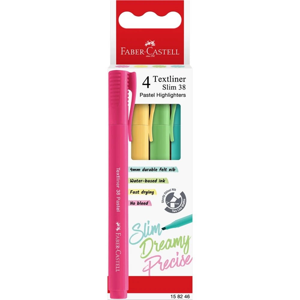 1 Faber-Castell Textliner 38 Highlighter Pastel Assorted 4 Pack, 1 of 7
