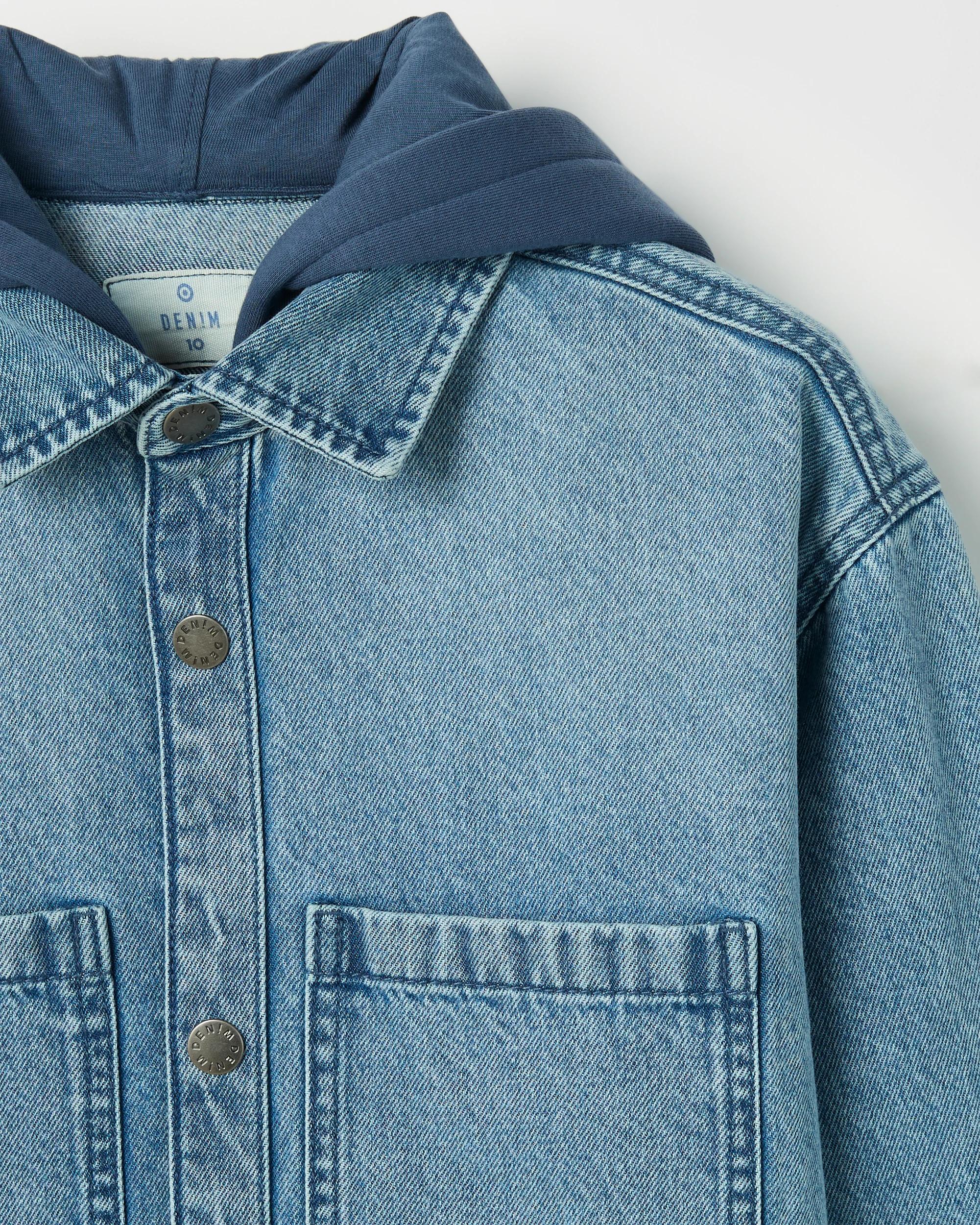 6 Target Kids Long Sleeve Hooded Denim Shirt MID BLUE WASH, 6 of 6