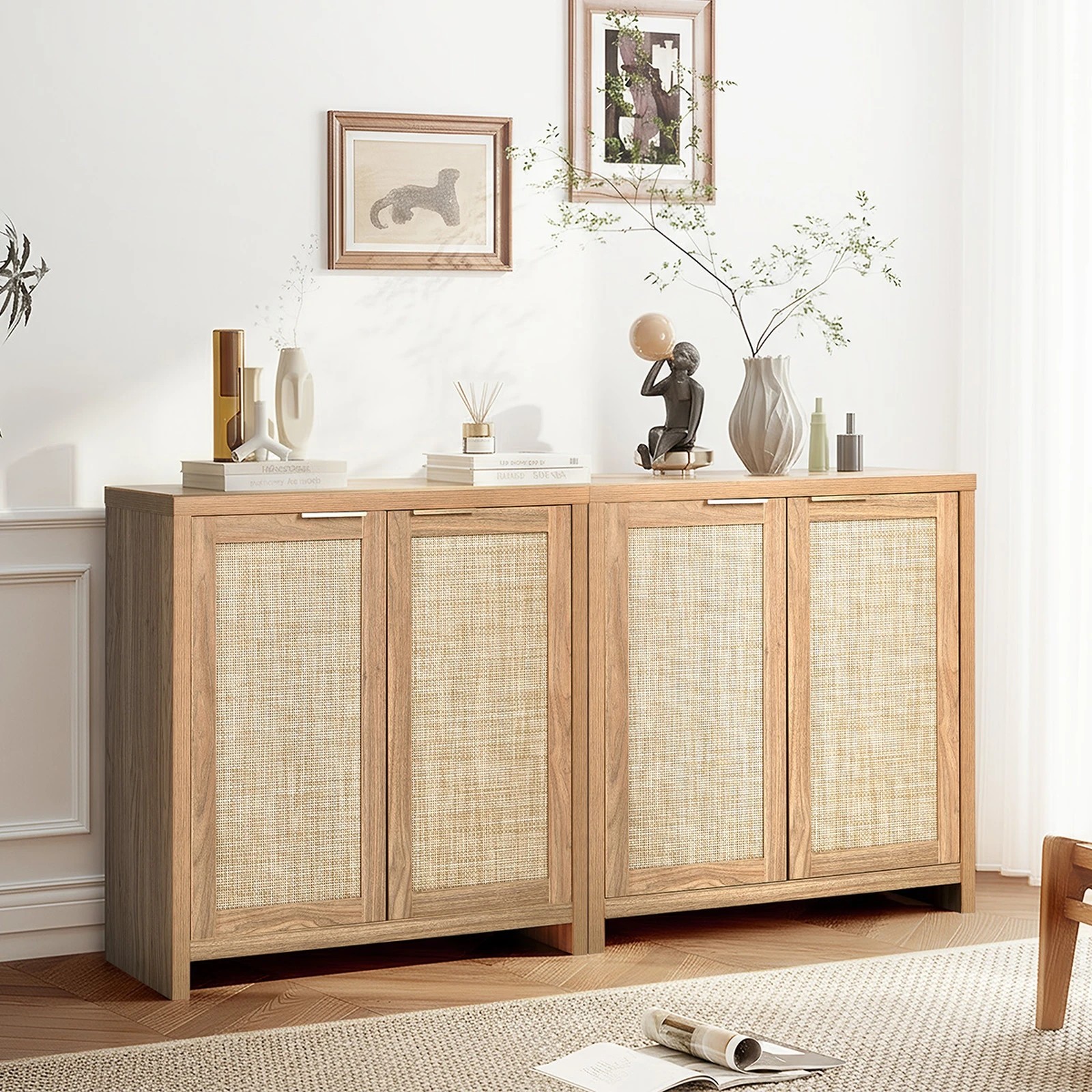 4 Oikiture 2x Rattan Buffet Sideboard Storage Cabinet - Natural, 4 of 9