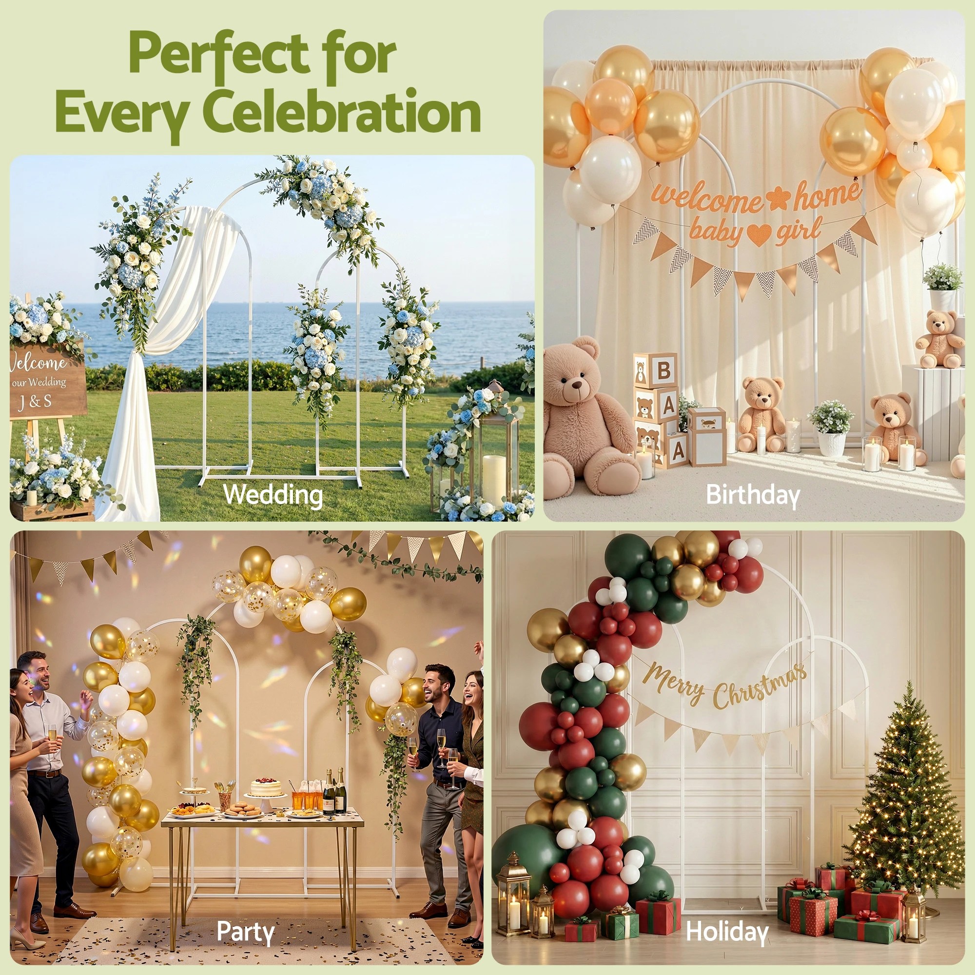 3 Wedding Arch Backdrop Stand Set of 3 Metal Wedding Arched Frame - White, 3 of 5