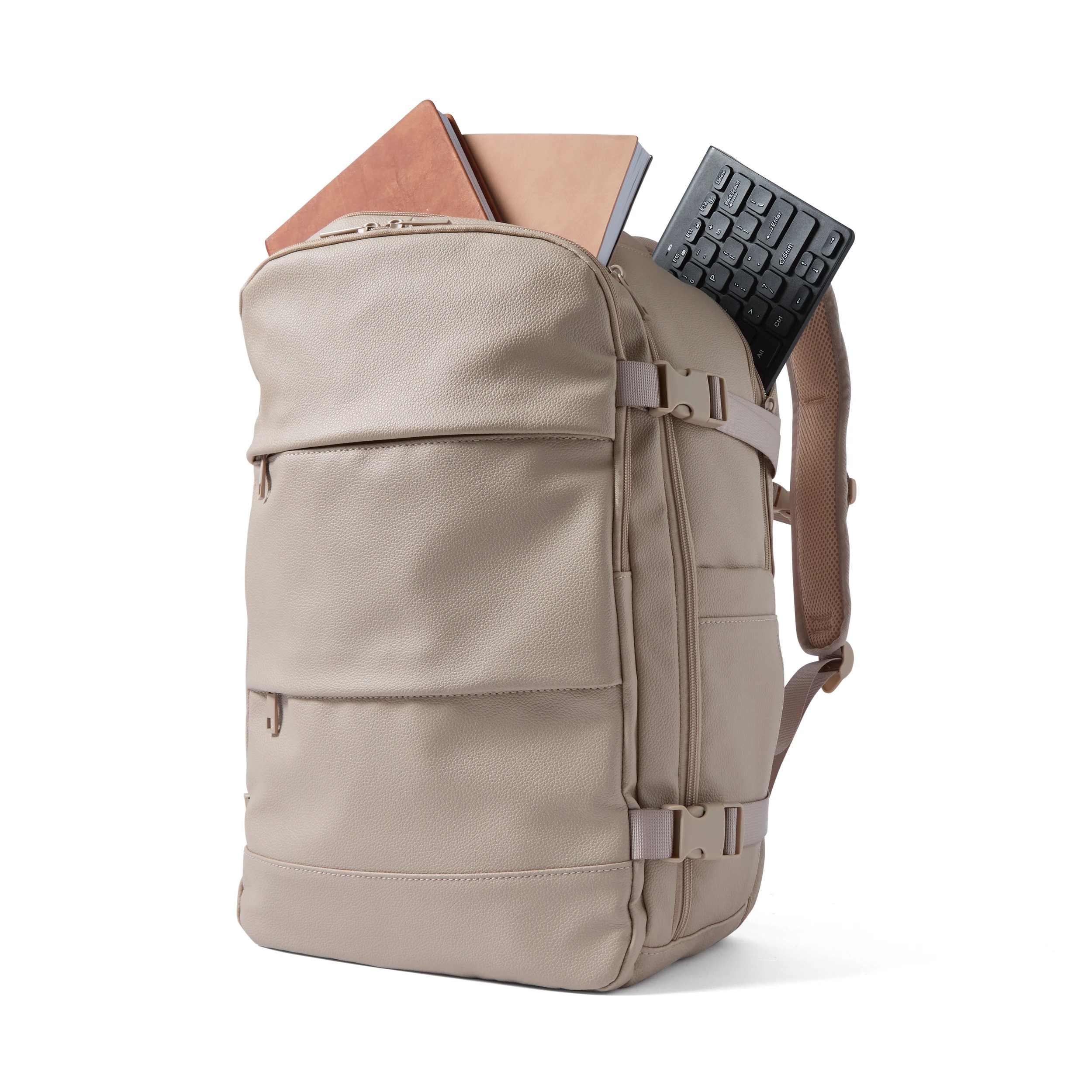 1 PU Expandable Travel Backpack - Beige, 1 of 10