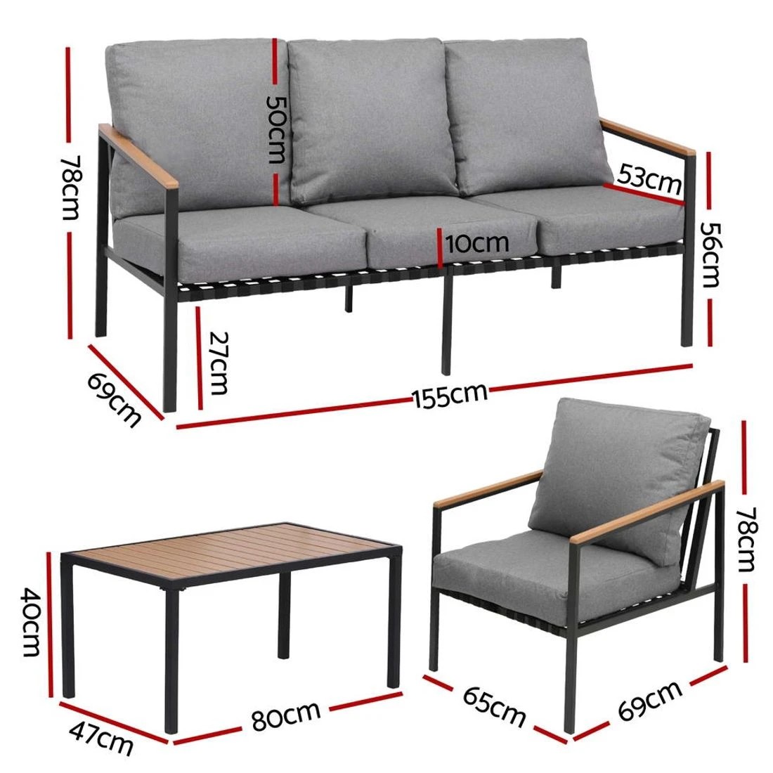 1 Gardeon 5 Seater Outdoor Sofa Set 4PCS Table Chair Garden Bench Patio Furniture - Multi, 1 of 6