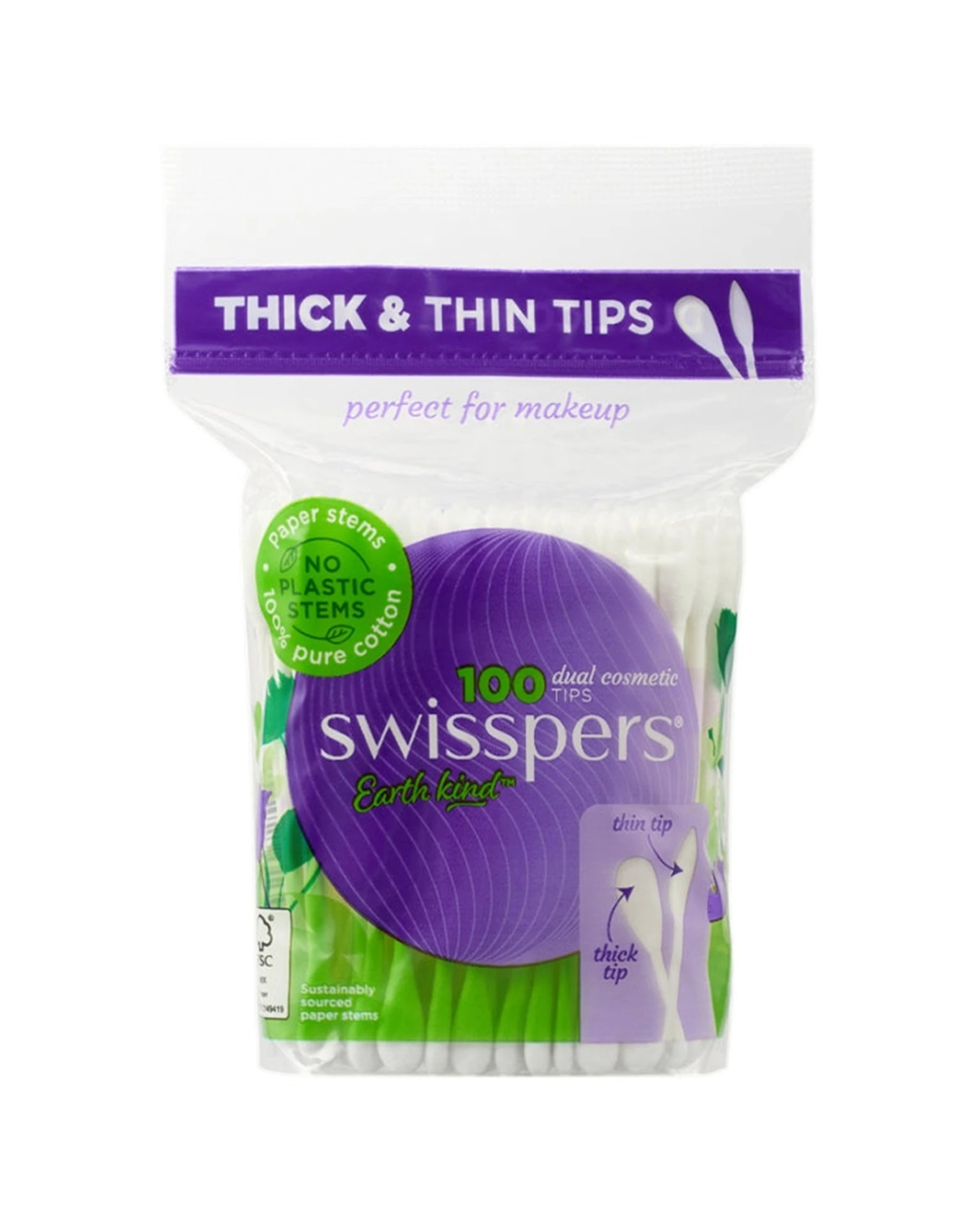1 Swisspers Dual Cosmetic Tips Paper Stems - 100 Pack - White, 1 of 3
