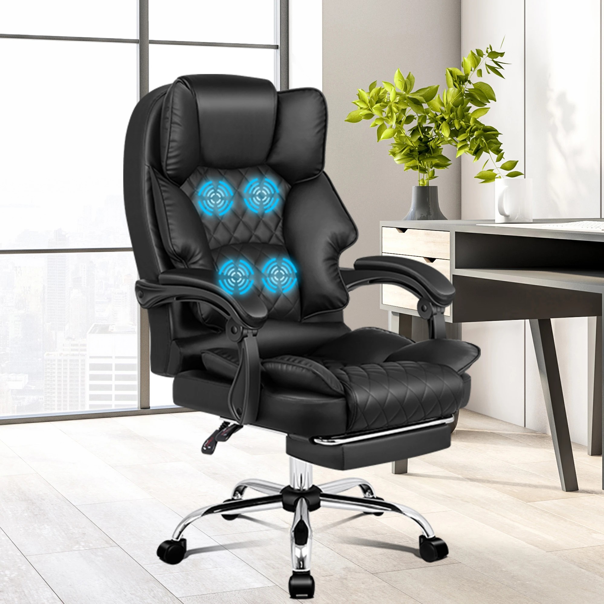 2 Alfordson Massage Office Chair Executive Recliner Gaming Computer Seat Leather - Black, 2 of 10