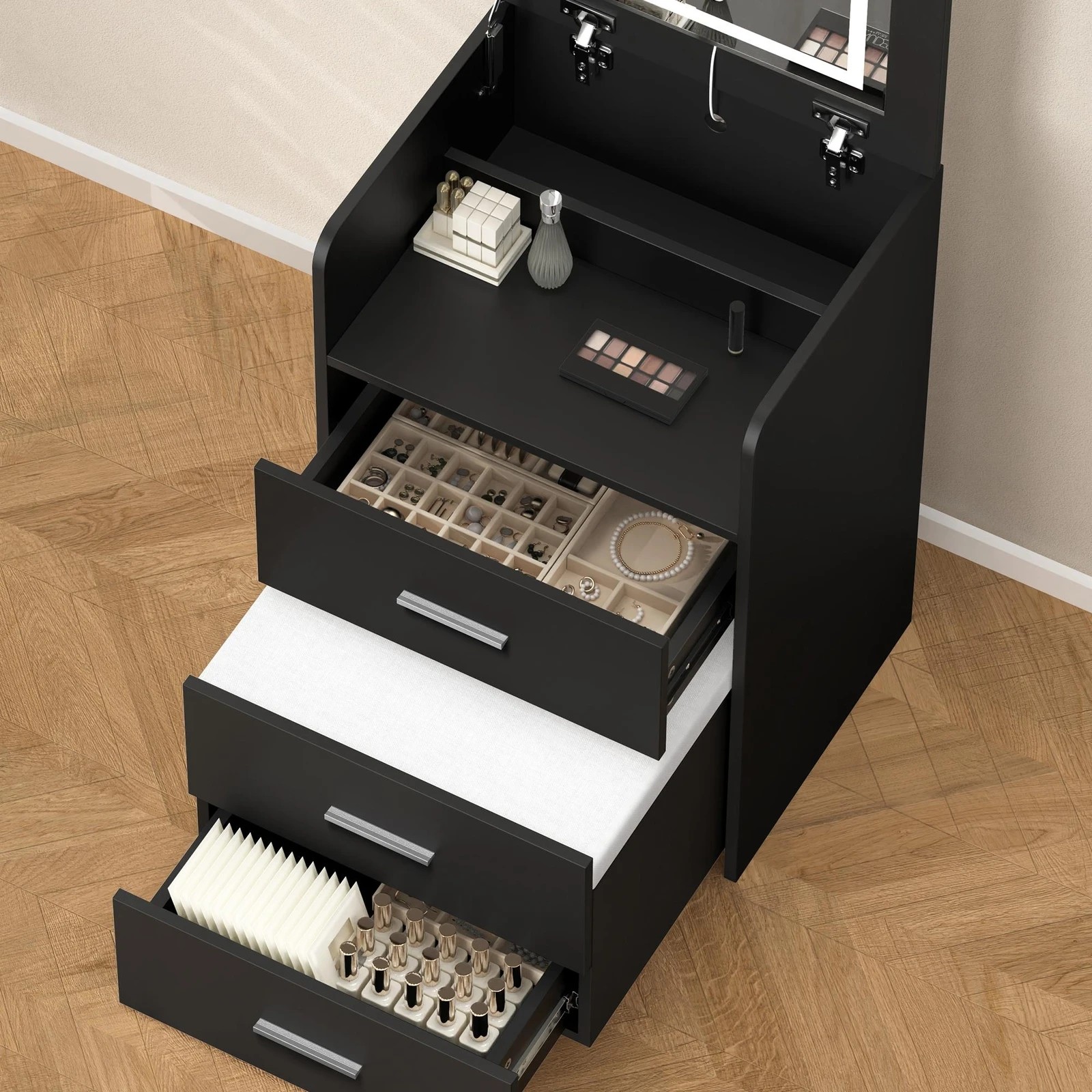 4 Alfordson Dressing Table Stool Set 2-In-1 Makeup Mirror Vanity Desk - Black, 4 of 10