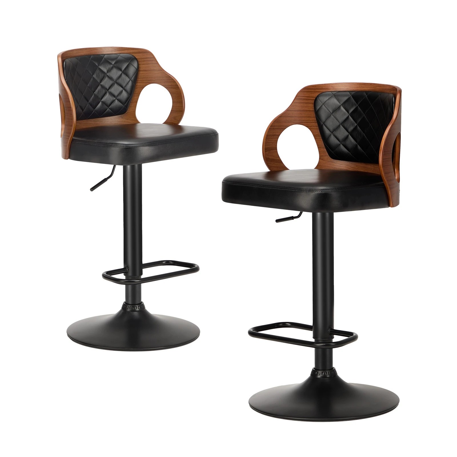 1 Oikiture 2x Bar Stools Gas Lift - Black, 1 of 9