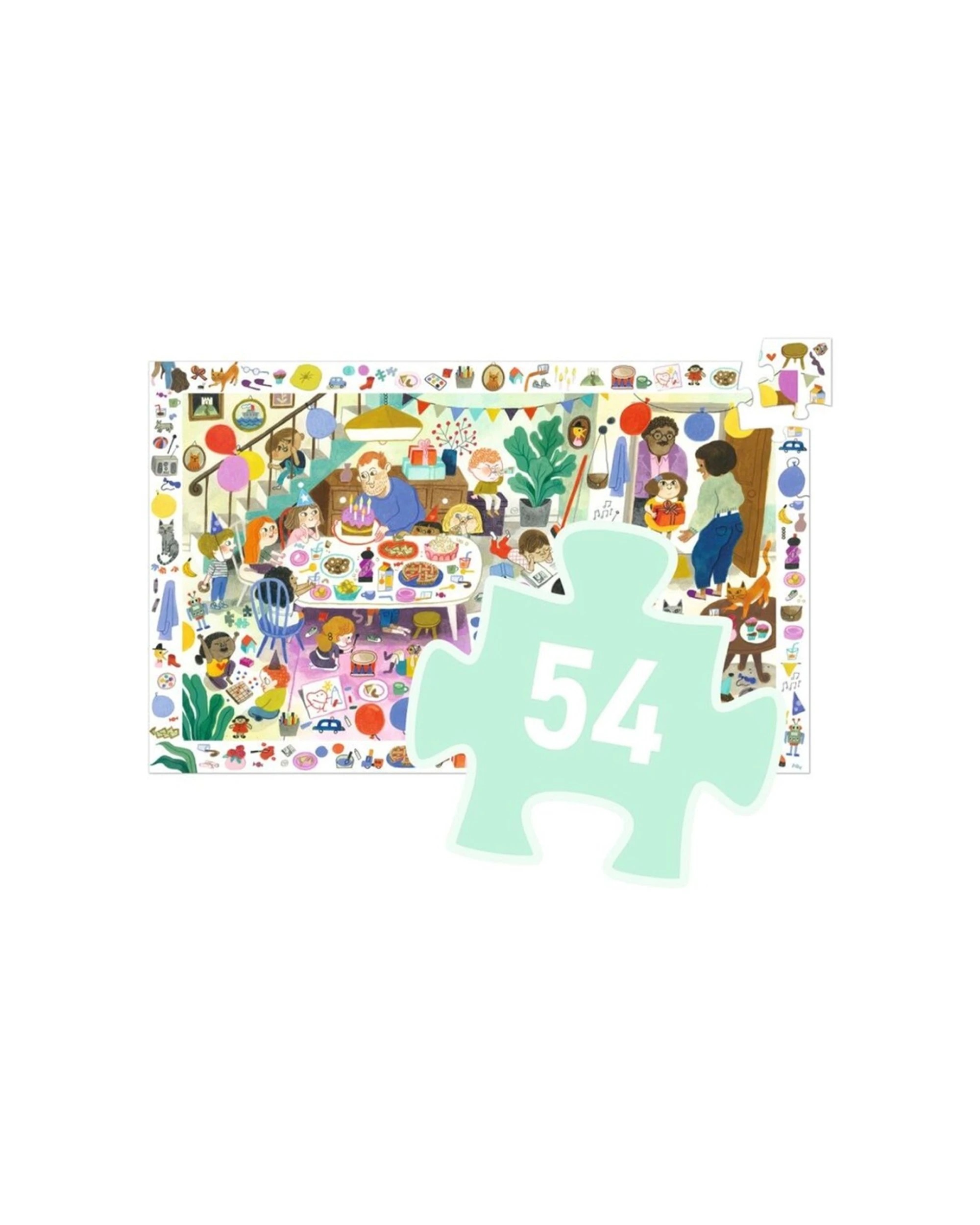 Djeco 54pc Birthday Party Observation Puzzle With Poster Kids - Purple ...