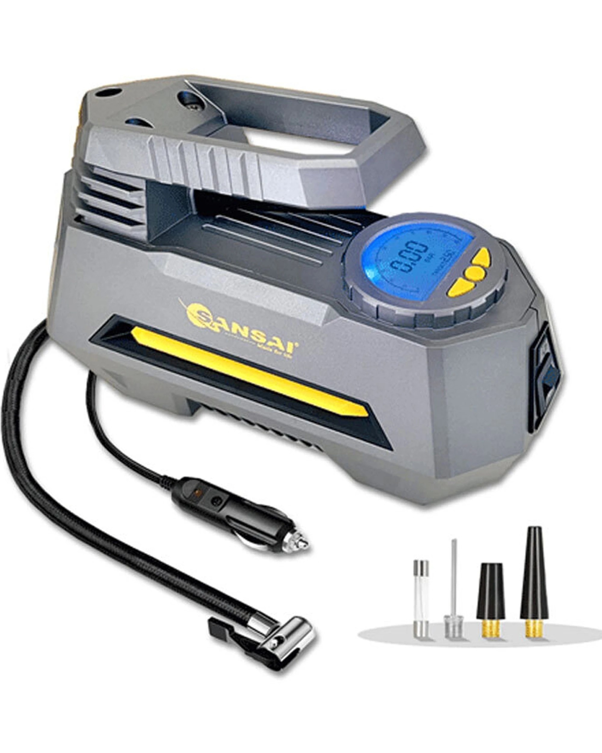 1 Sansai 120W Portable Digital Car Socket Air Pump Compressor Tyre Bike Inflator - Black, 1 of 4