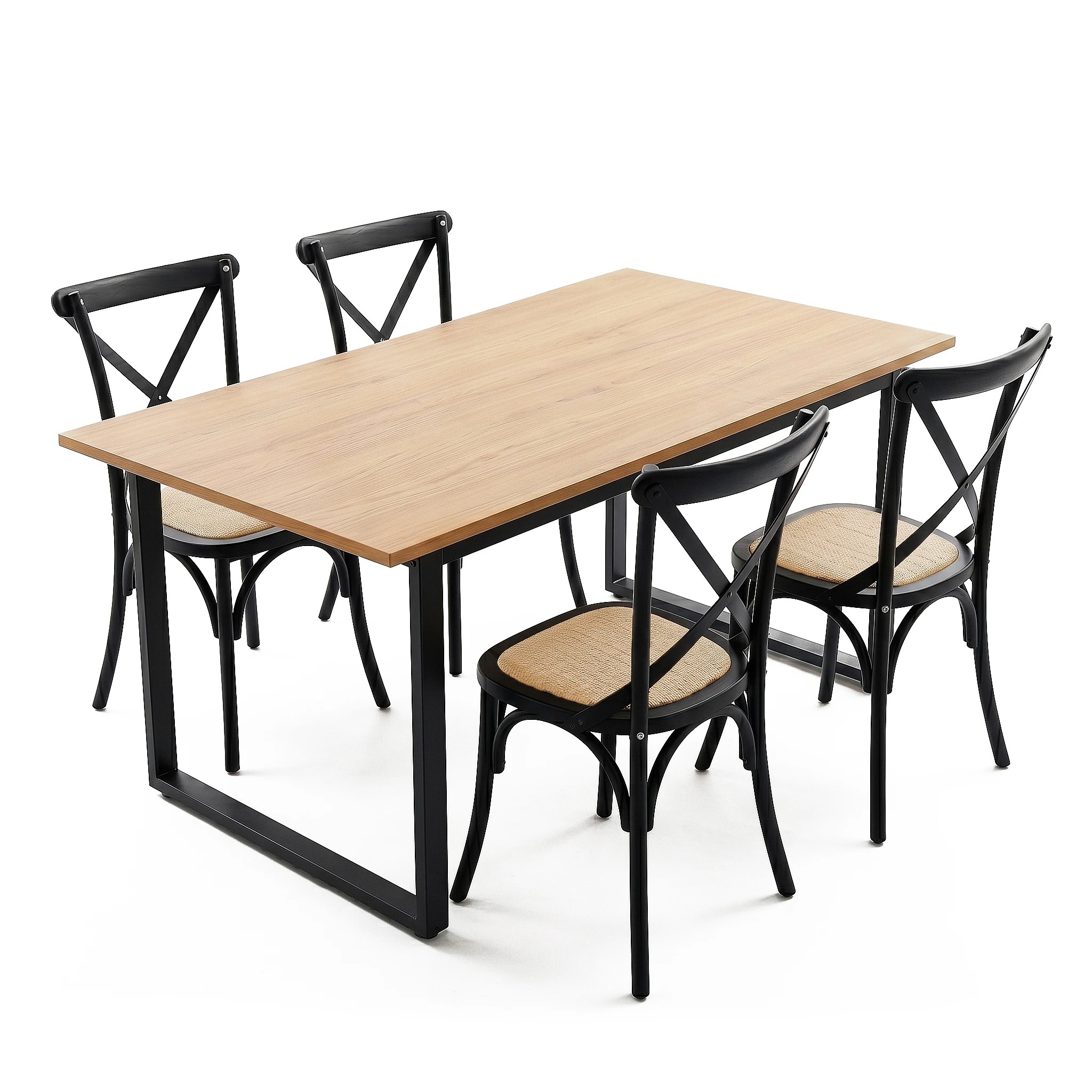 4 Artiss Dining Table and Chairs Set 5PCS Industrial 4 Black Rattan Chairs for Kitchen, Dining Room - Multi, 4 of 8